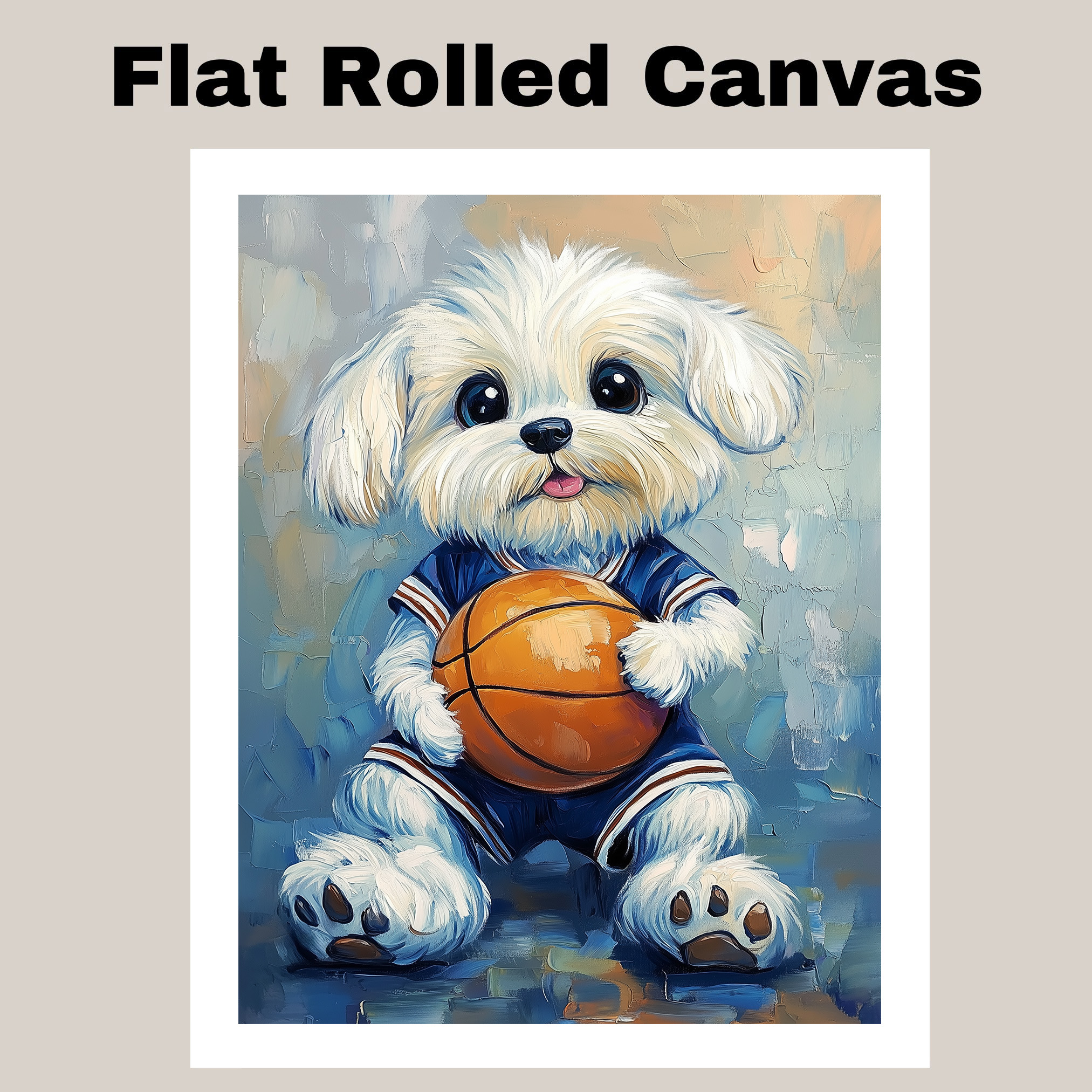 Maltese Puppy Basketball Wall Art Thick Canvas Sports Decor Boys Playroom Gift