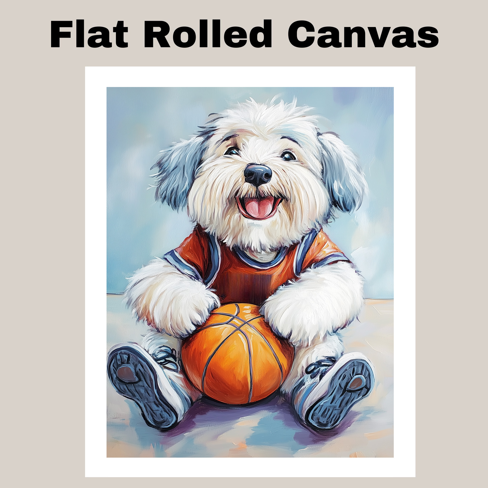 Old English Sheepdog Basketball Wall Art Thick Canvas Sports Decor Teen Boys
