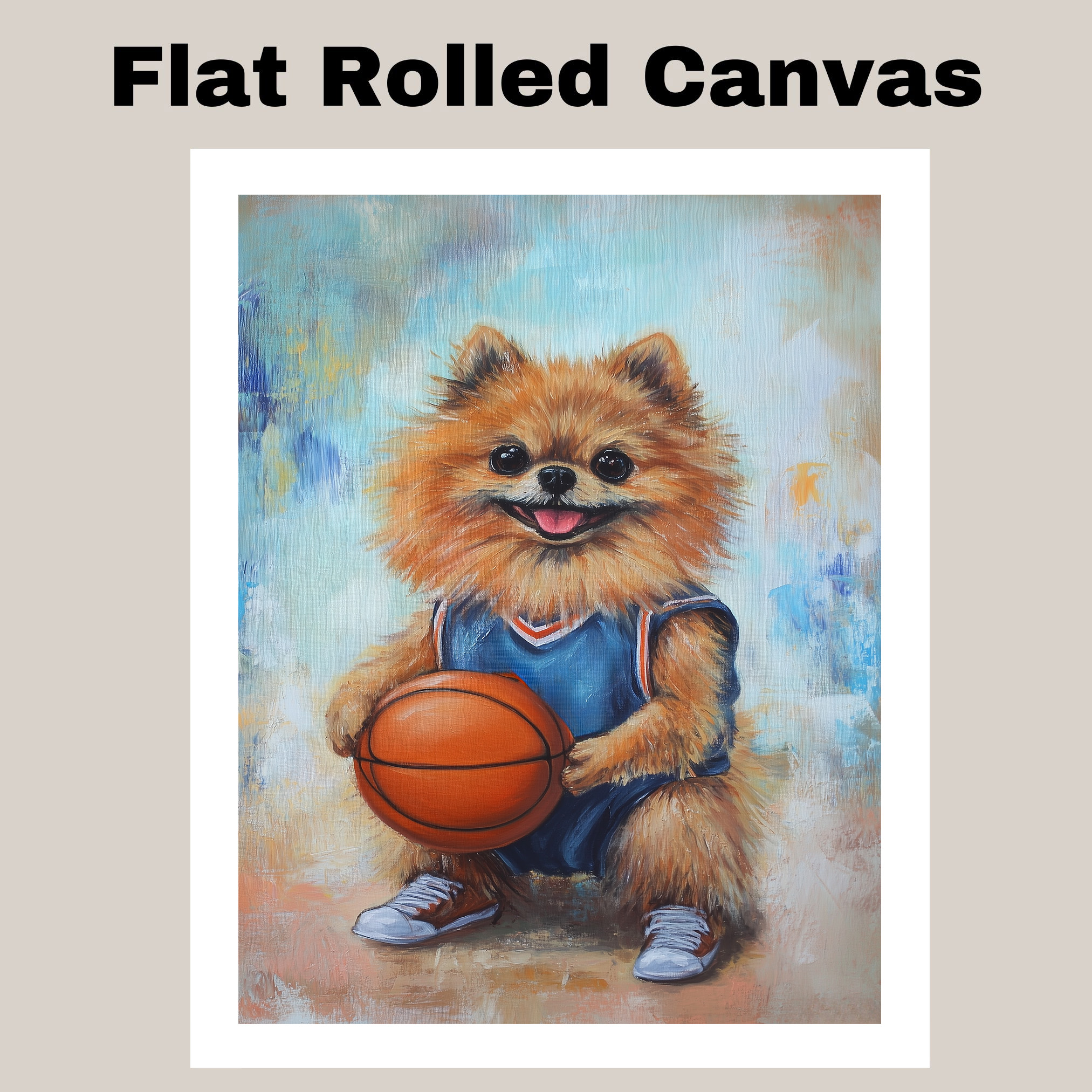 Pomeranian Basketball Wall Art Thick Canvas Sports Decor Kids Playroom Gift