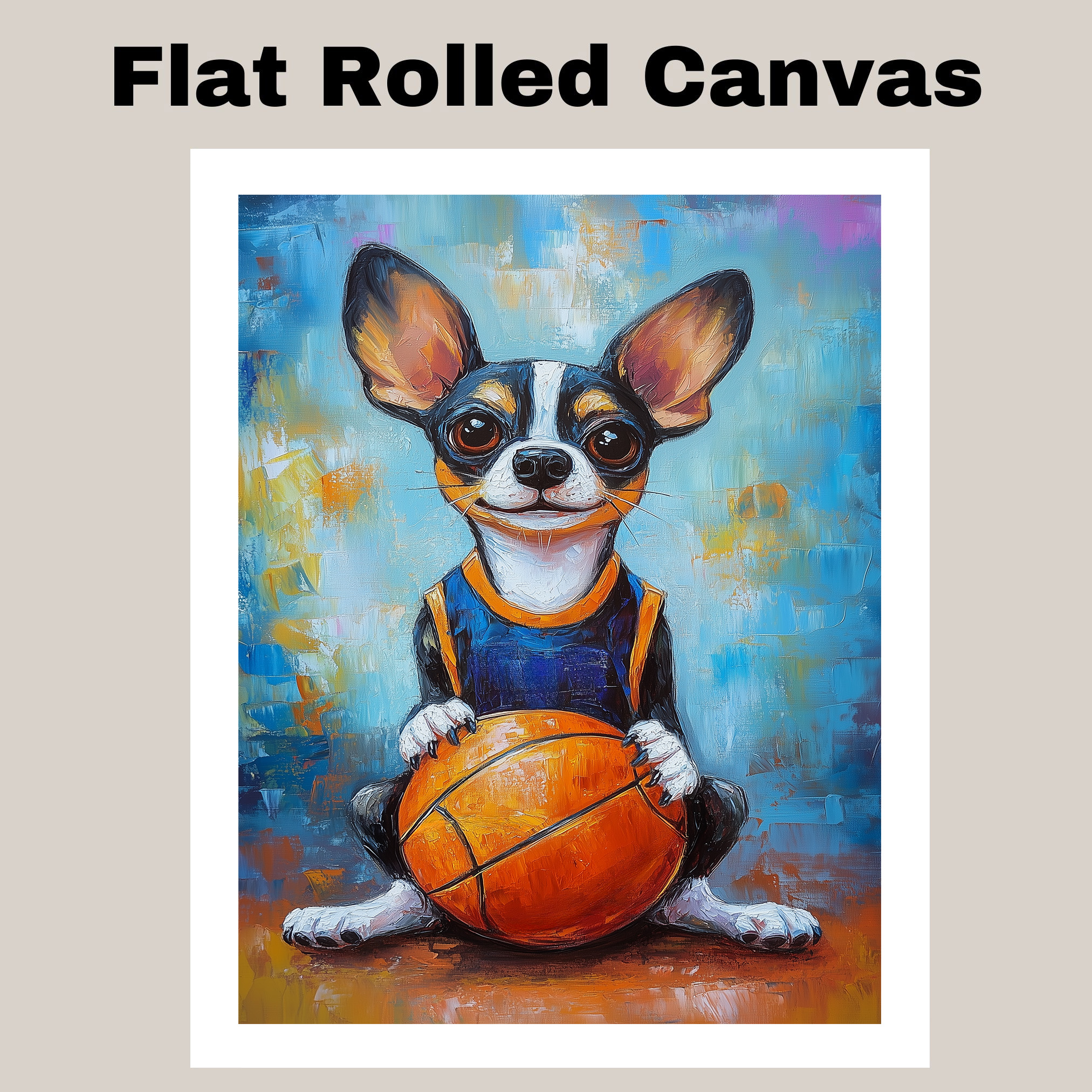 Rat Terrier Puppy Basketball Wall Art Canvas Sports Decor Boys Bedroom Gift