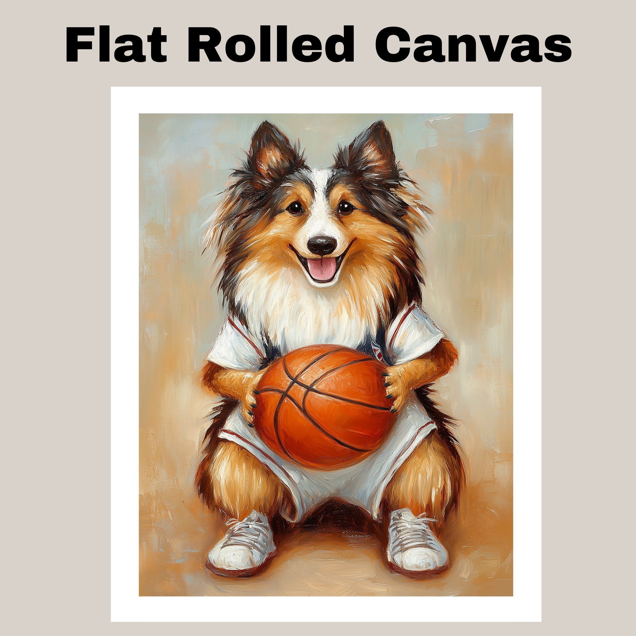 Rough Collie Basketball Wall Art Canvas Sports Decor Boys Bedroom Teen Gift
