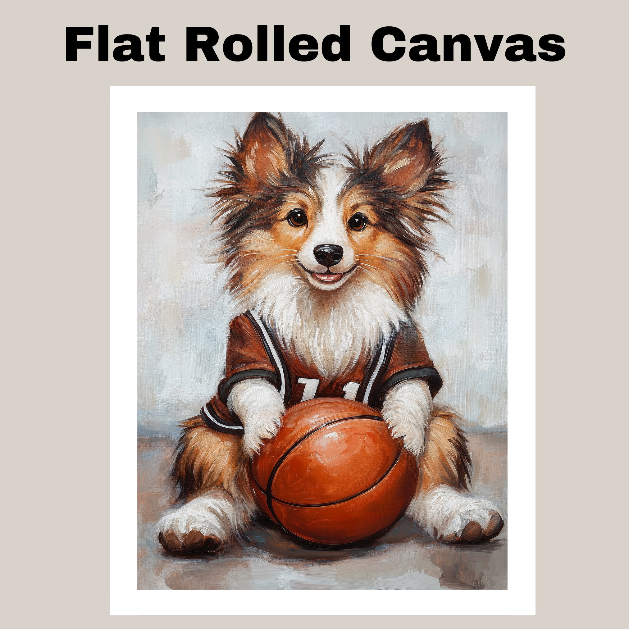 Shetland Sheepdog Basketball Wall Art Thick Canvas Sports Decor Teen Boys Gift