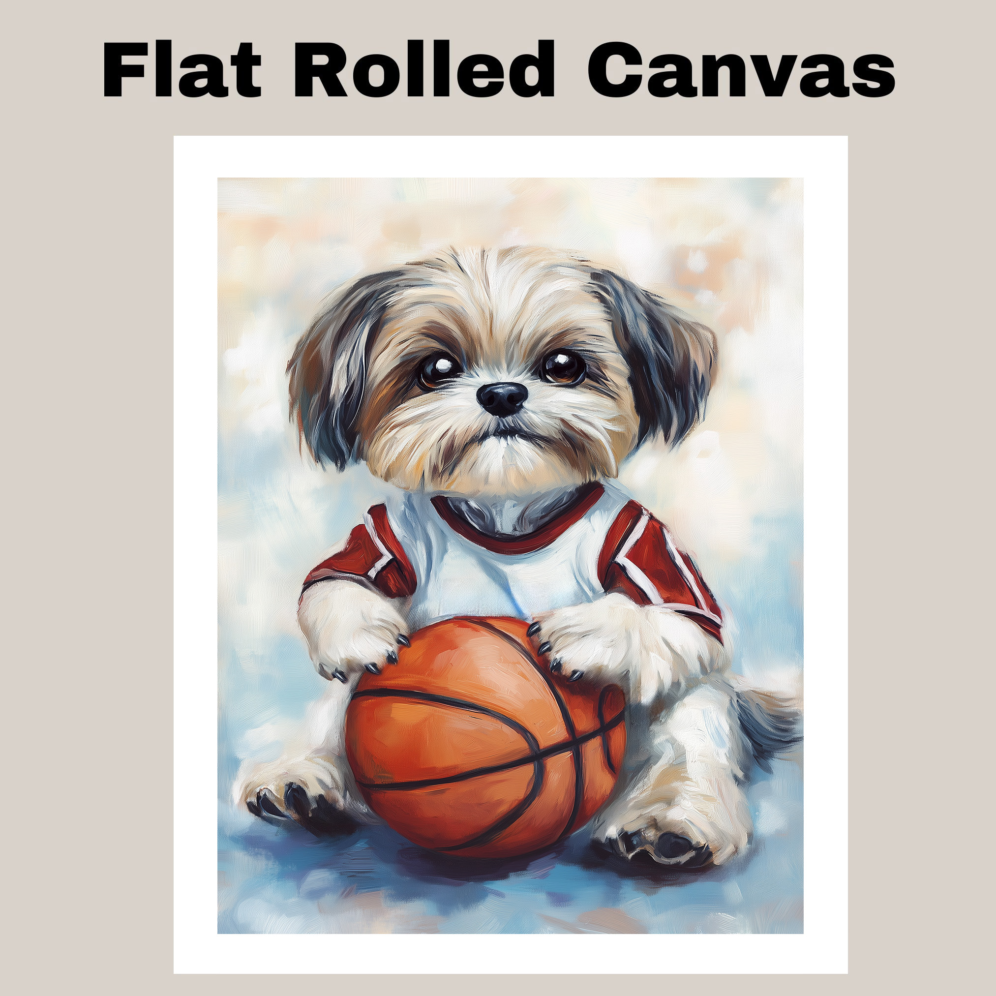 Shih Tzu Basketball Wall Art Thick Canvas Sports Decor Kids Playroom Gift