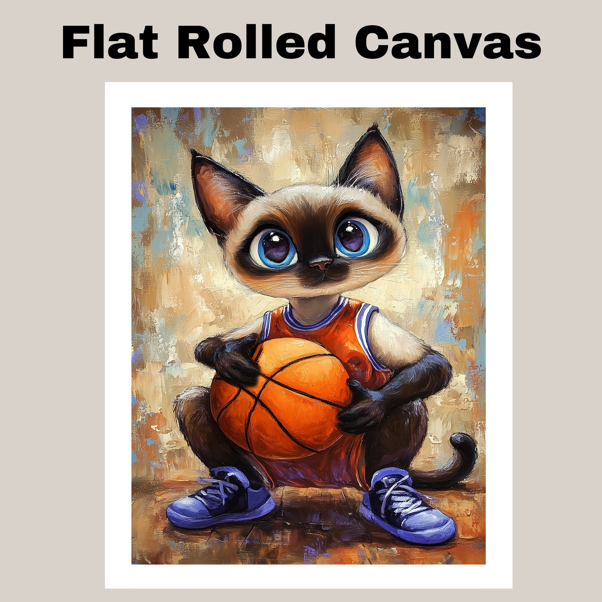 Siamese Cat Basketball Wall Art Canvas Sports Decor Bedroom Living Room Gift