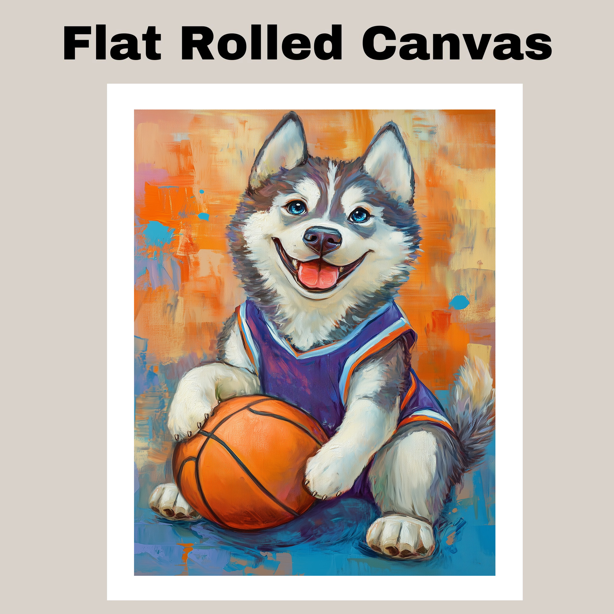 Siberian Husky Basketball Wall Art Canvas Sports Decor Boys Bedroom Gym Gift