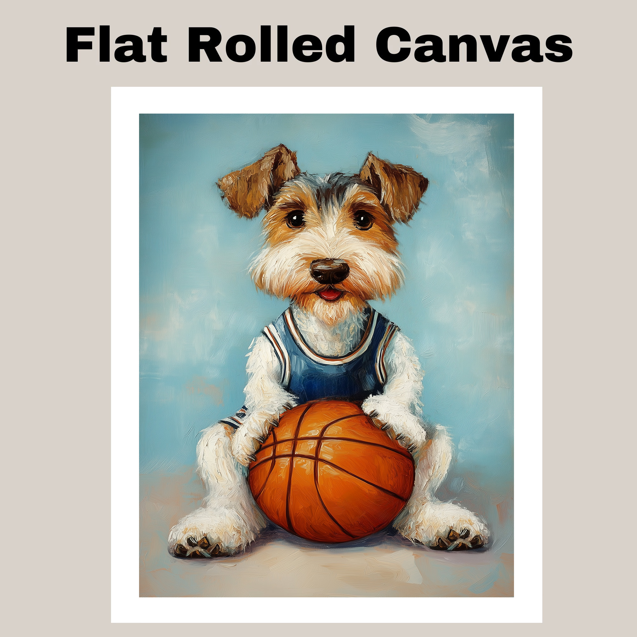 Wire Fox Terrier Basketball Wall Art Canvas Sports Decor Boys Playroom Gift