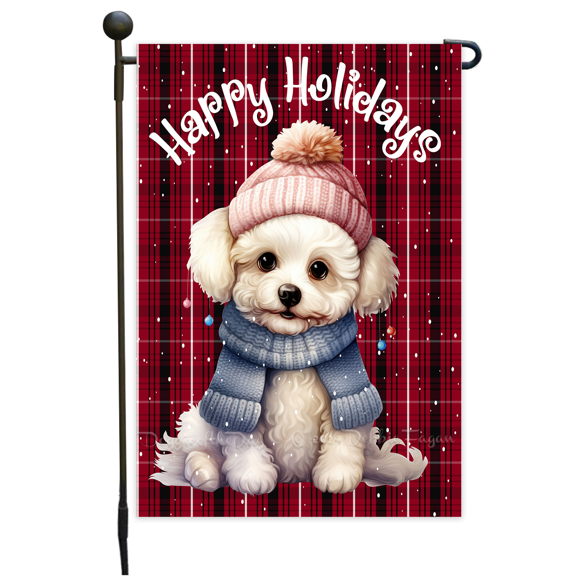 Happy Holidays Double Sided Garden Flag Dogs Lawn Patio Decor 12.5x18 NWT