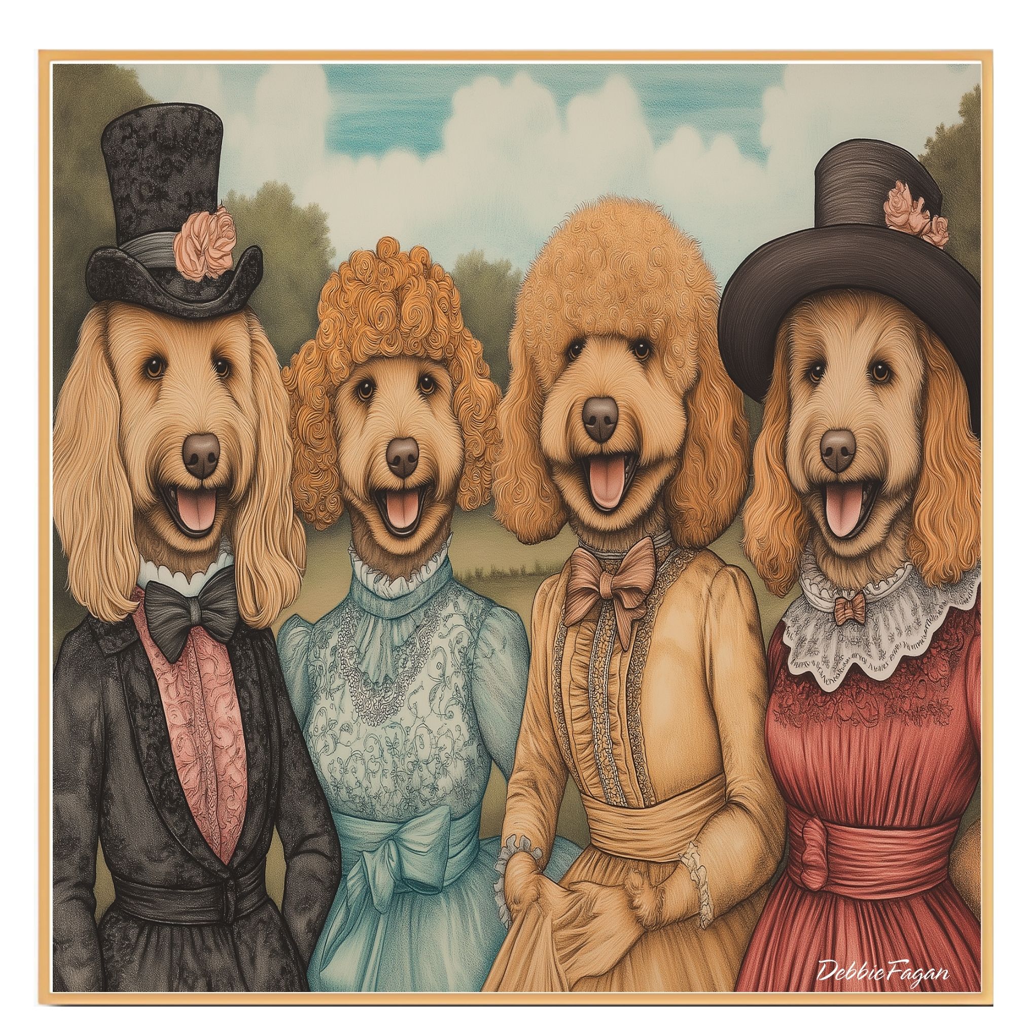 Playful Poodles Portraits in Costumes on Flat Rolled, Framed or Wrapped Canvas