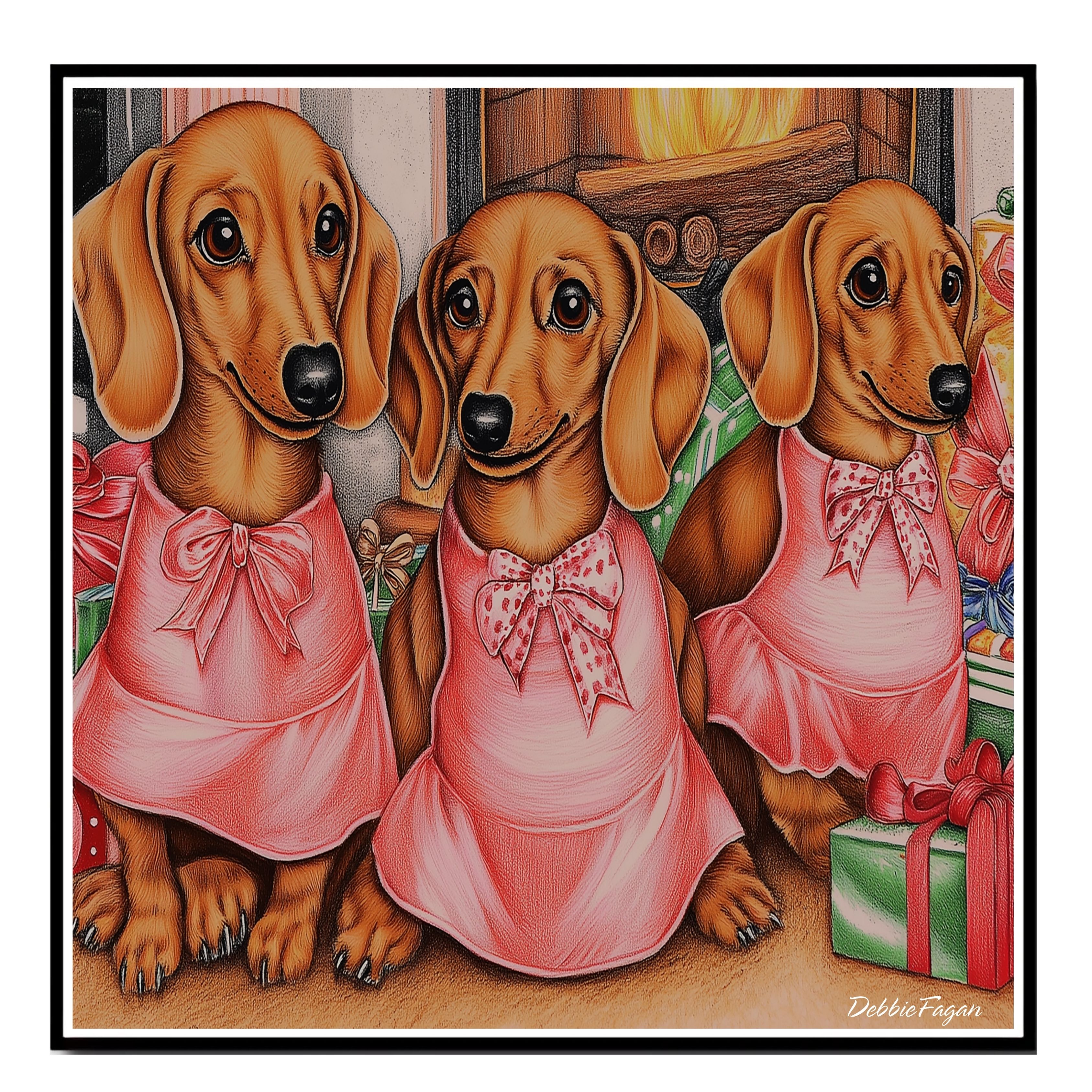 Dachshund Delight Vintage-Inspired Art on Flat Rolled, Framed or Wrapped Canvas