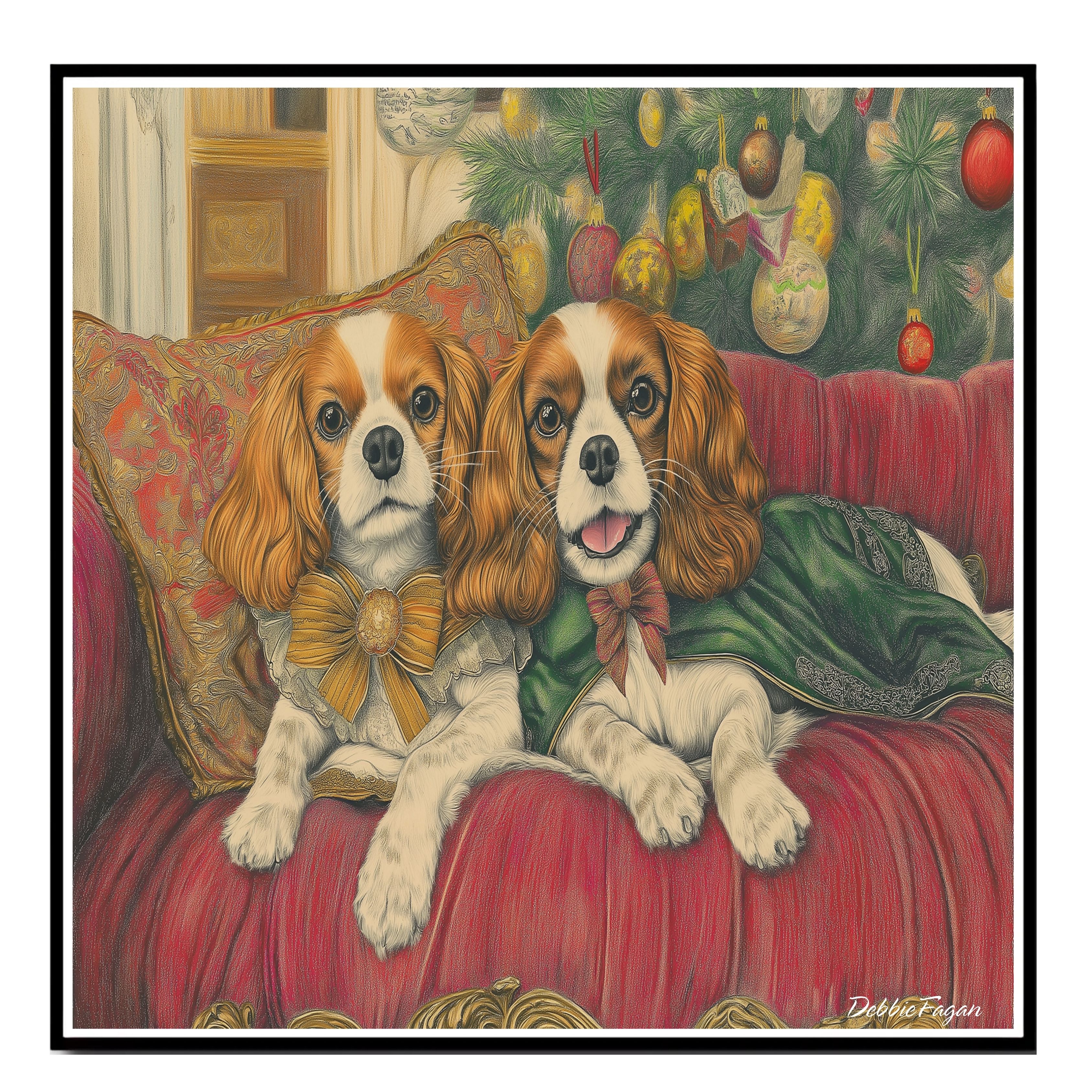 Cavalier King Charles on a Vintage Sofa on Flat Rolled, Framed or Wrapped Canvas