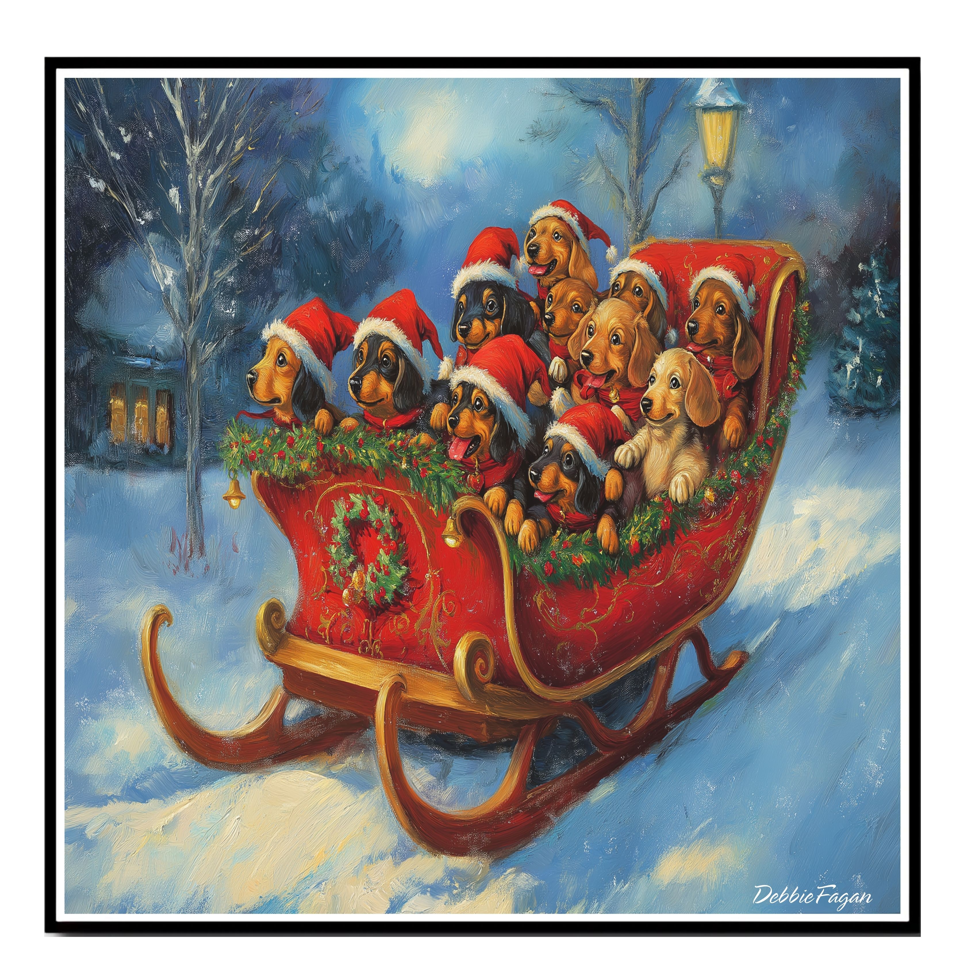 Dachshund Dashing Through the Snow Flat Rolled, Framed or Wrapped Canvas