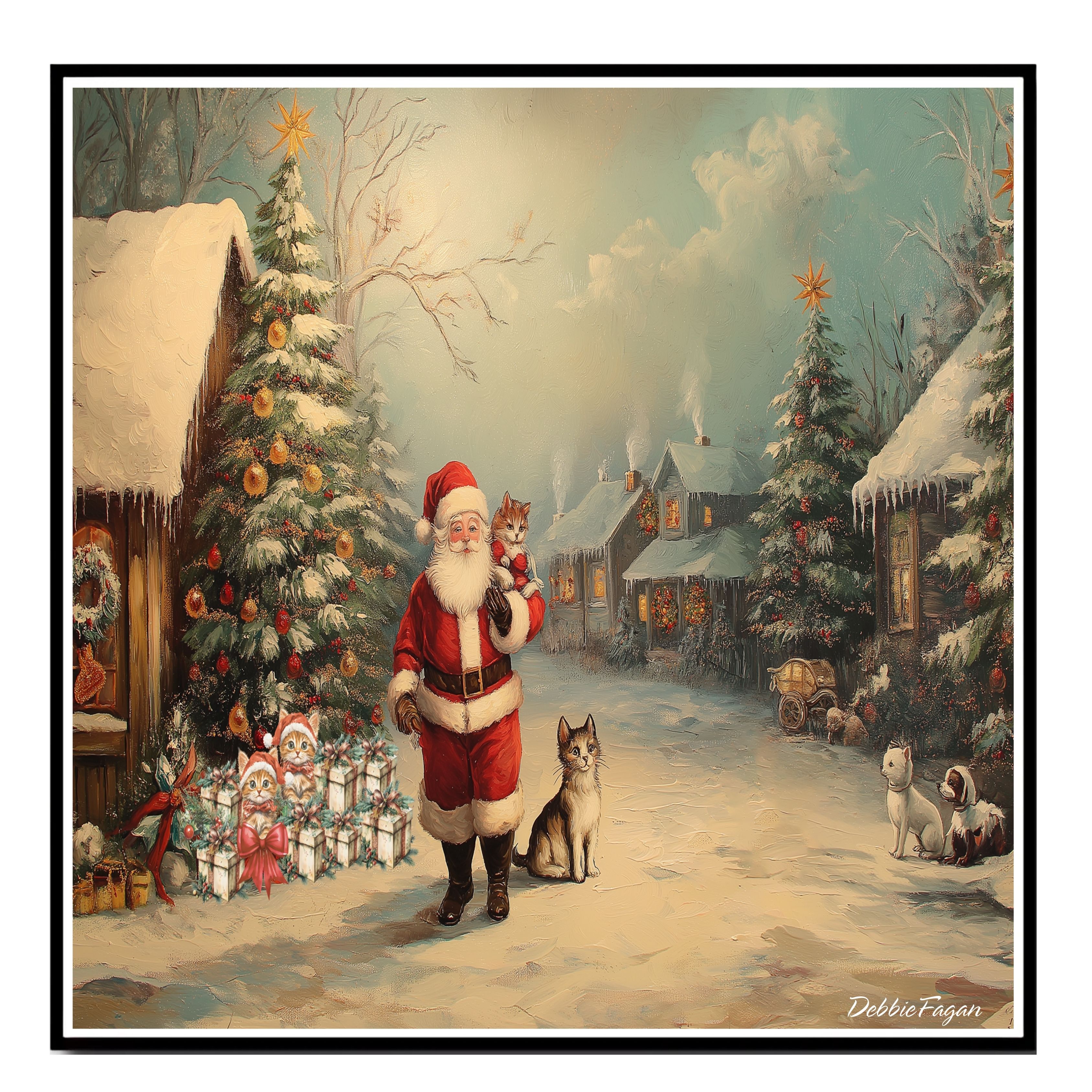 Paws and Claws Christmas Village Flat Rolled, Framed or Wrapped Canvas