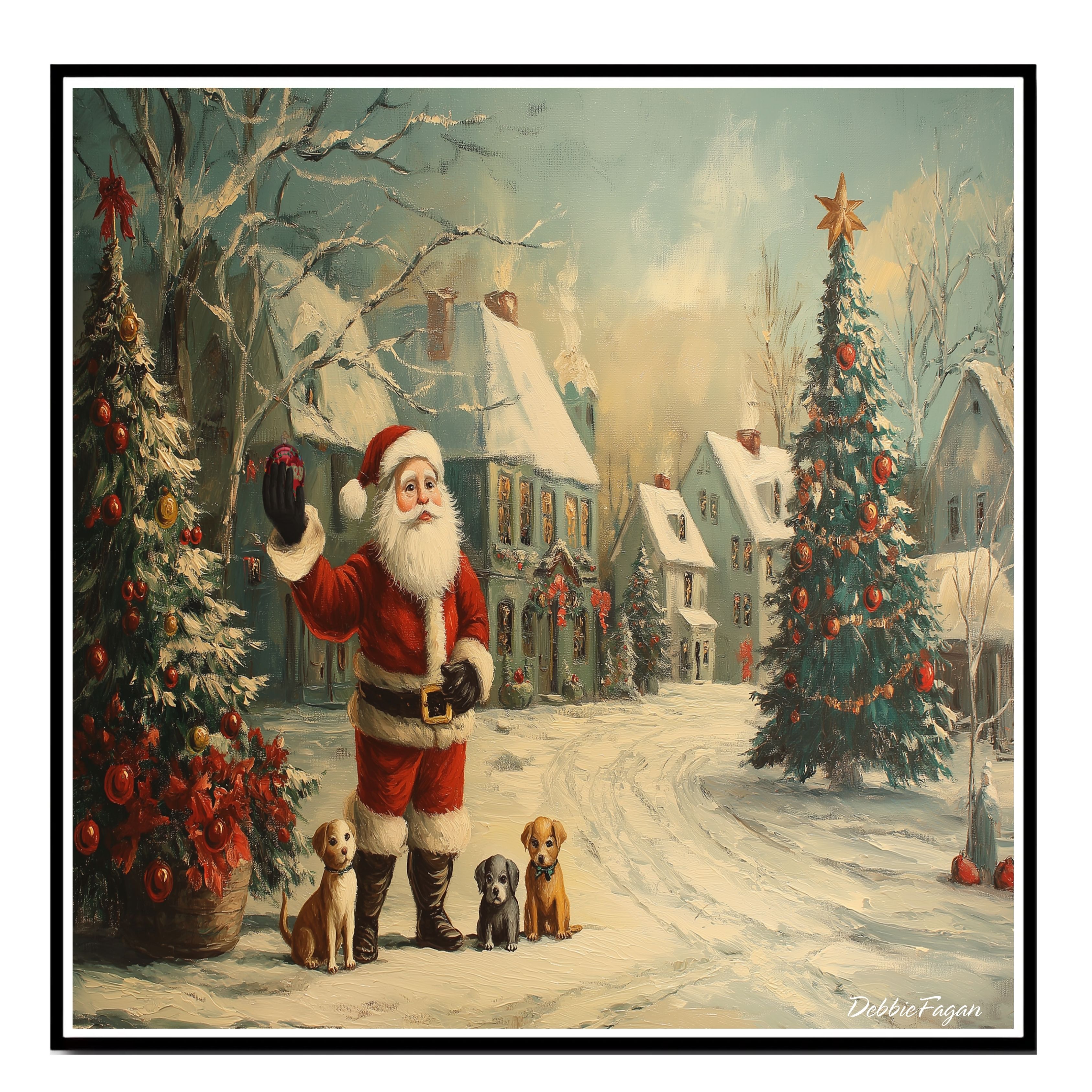 Santa’s Joyful Pups Christmas Village Flat Rolled, Framed or Wrapped Canvas