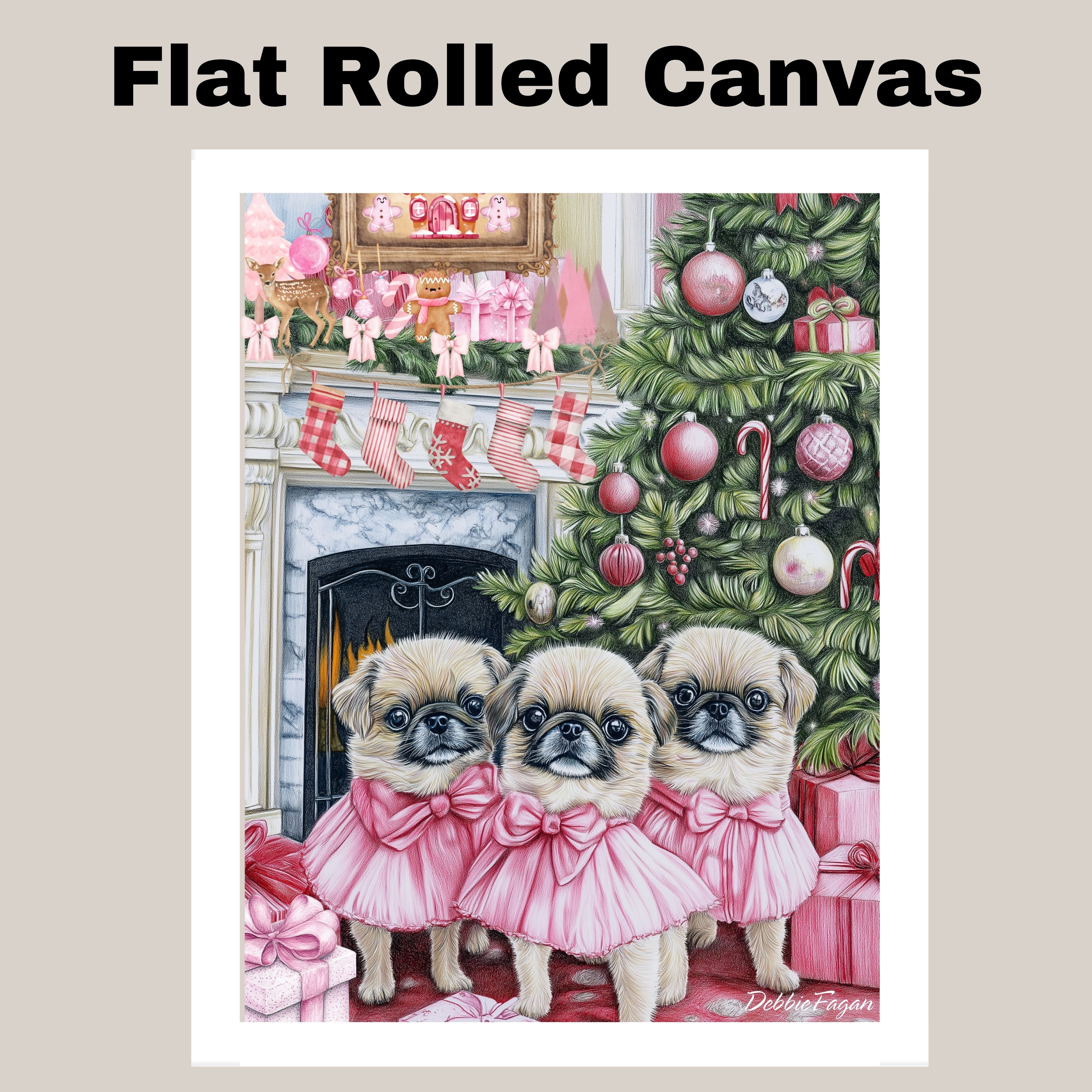 Adorable Pug Puppies by the Fireplace Flat Rolled, Framed or Wrapped Canvas