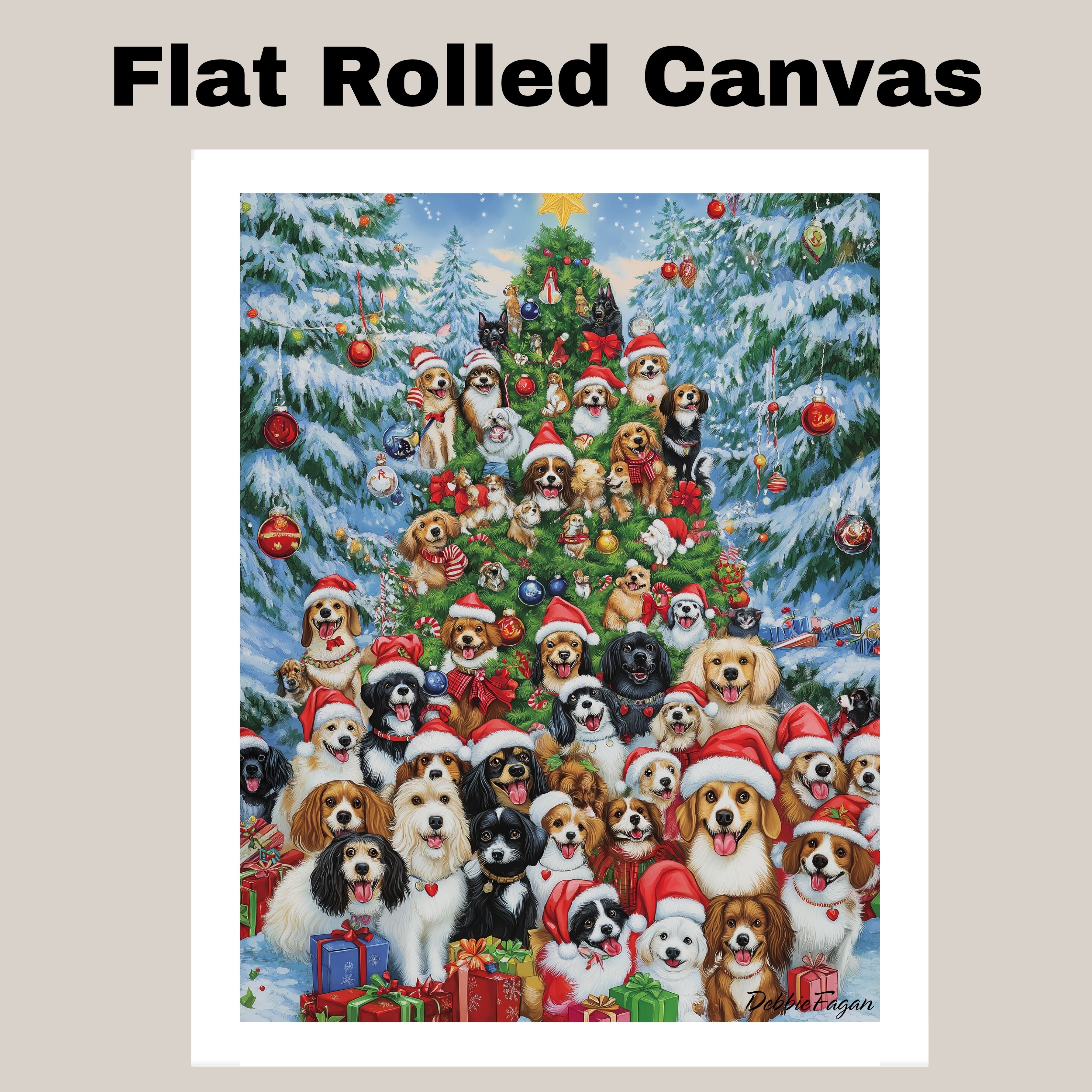 Bunch of Dogs in a Christmas Tree Flat Rolled, Framed or Wrapped Canvas