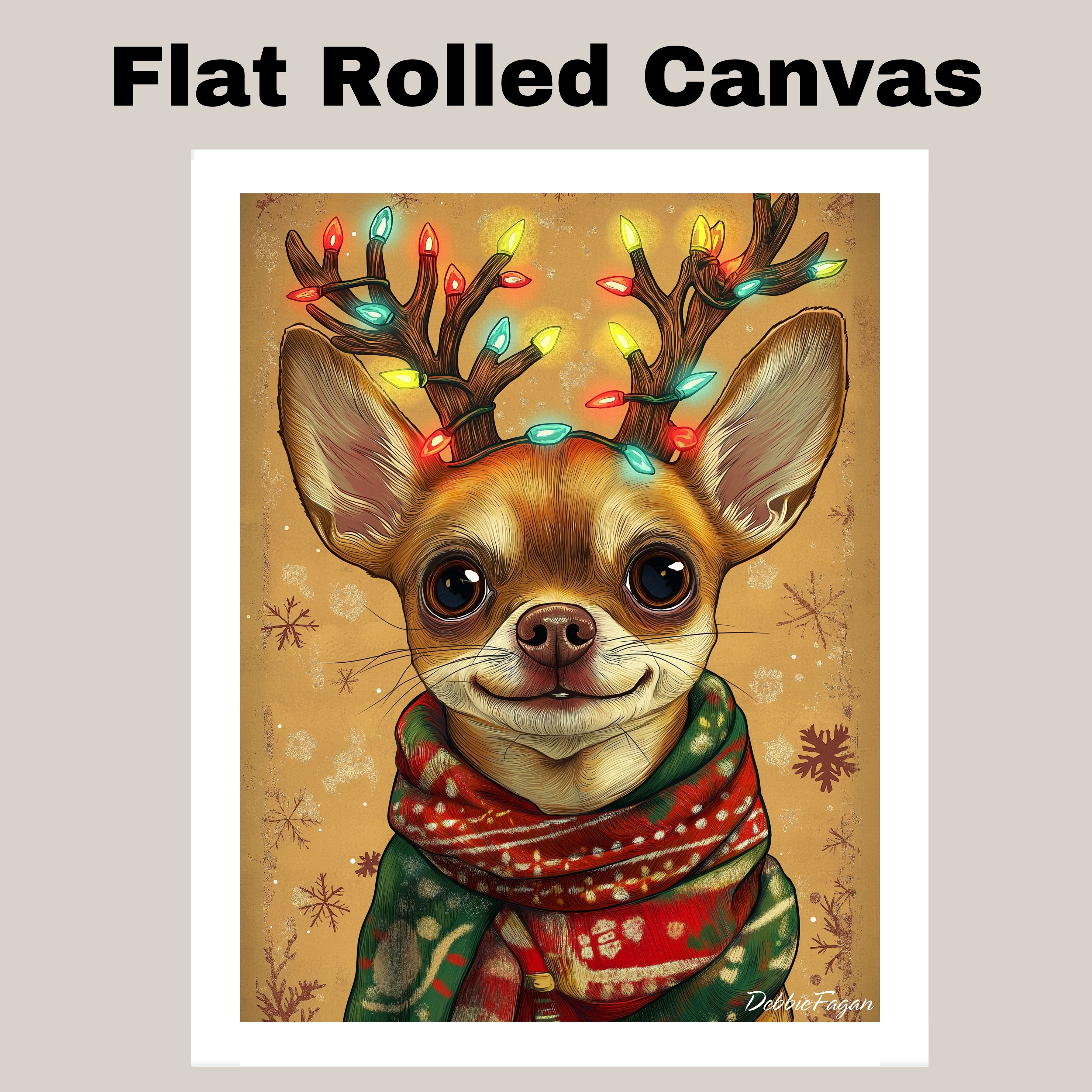 Chihuahua Dog w/ Lighting Antlers Flat Rolled, Framed or Wrapped Canvas