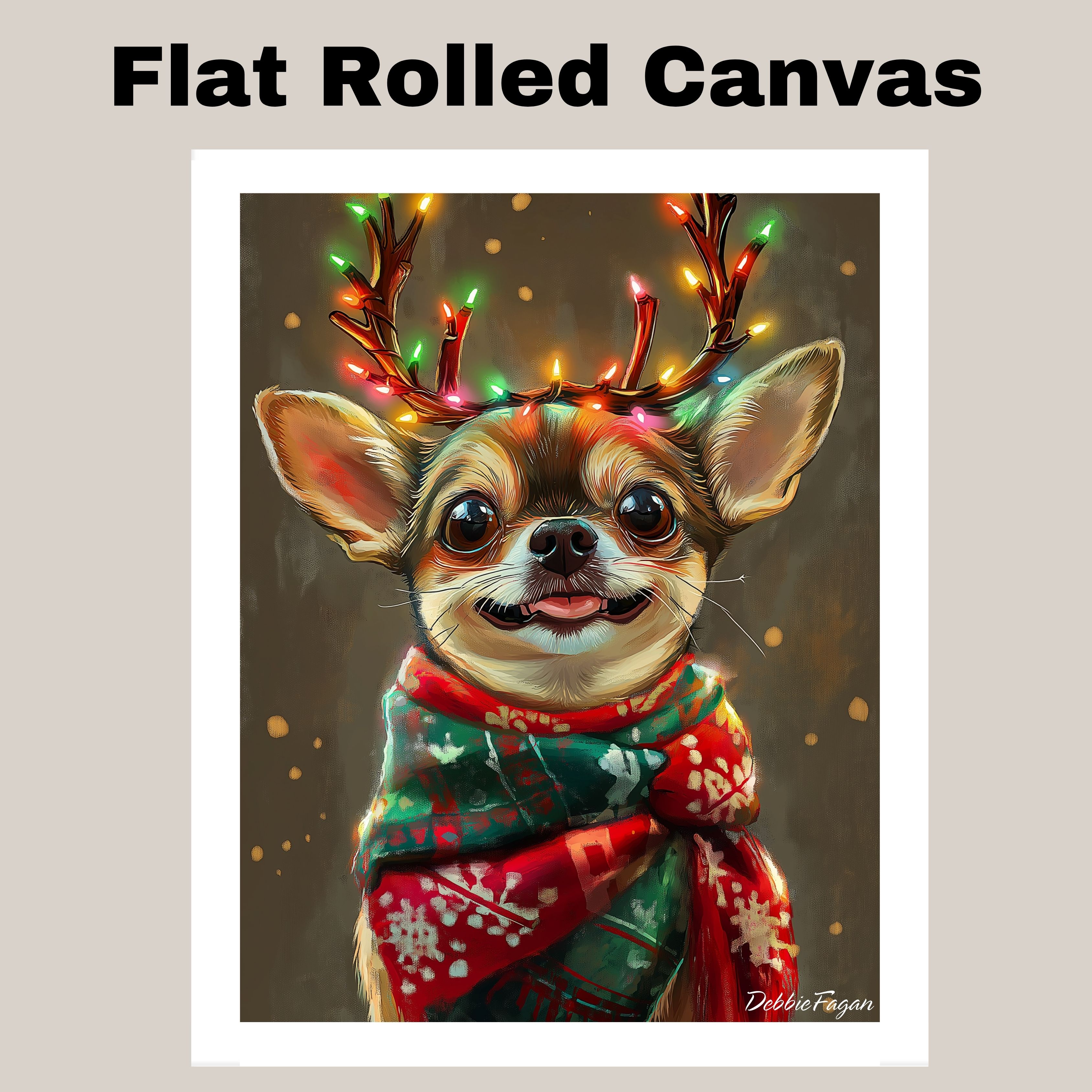 Chihuahua Dog w/ Antlers Rustic Flat Rolled, Framed or Wrapped Canvas