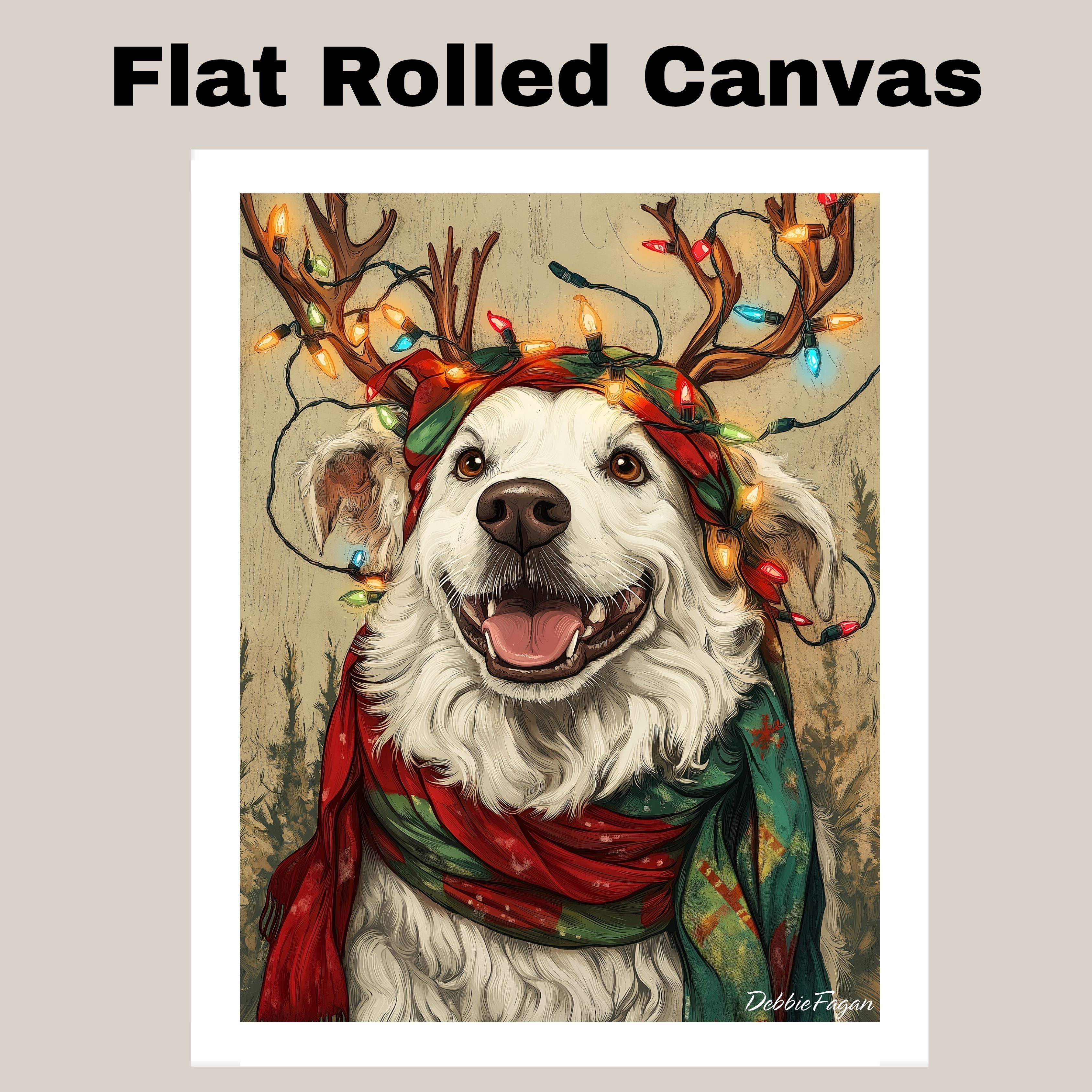 American Eskimo in Scarf & Antlers Forest Flat Rolled, Framed or Wrapped Canvas