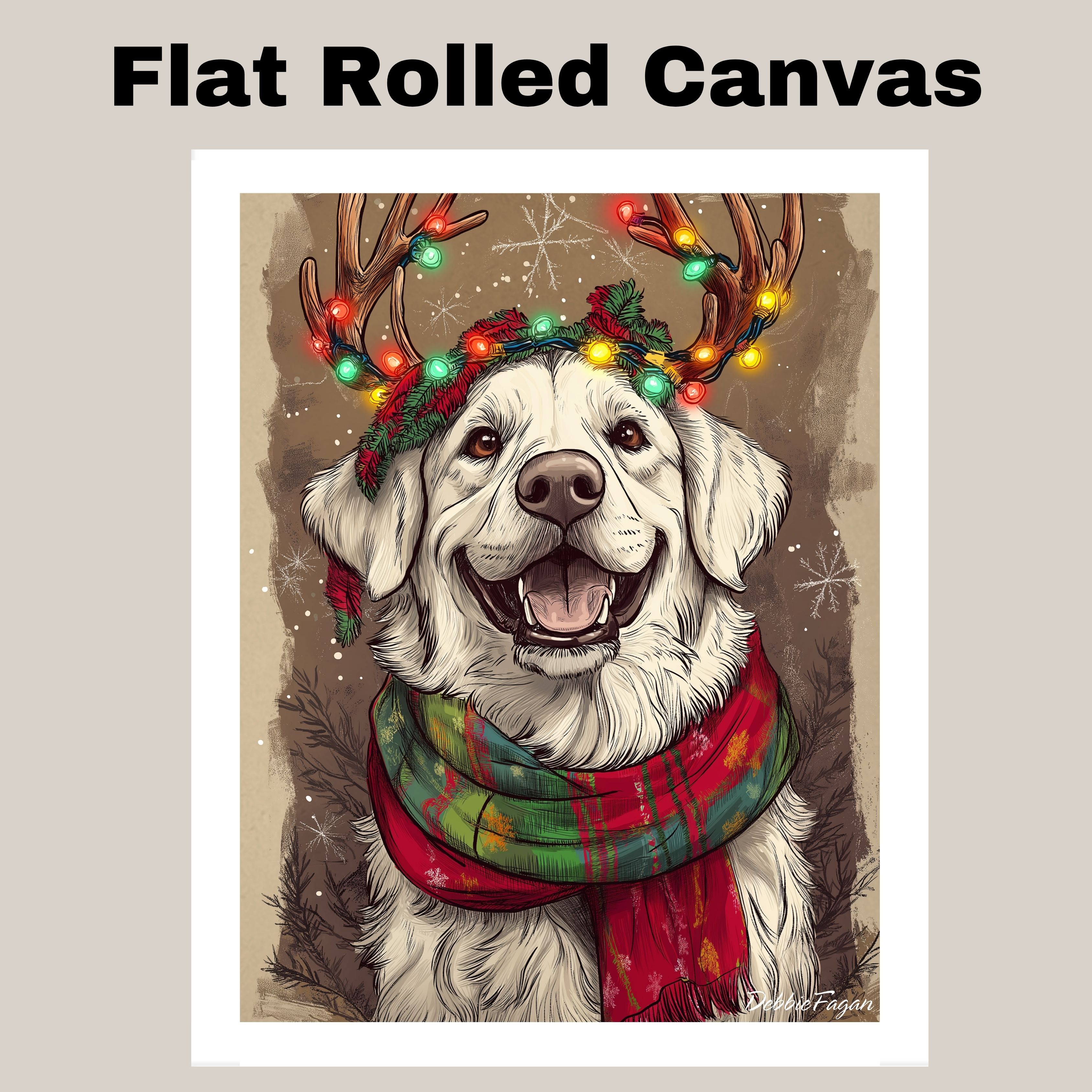 American Eskimo Scarf & Antlers Snowfall Flat Rolled, Framed or Wrapped Canvas