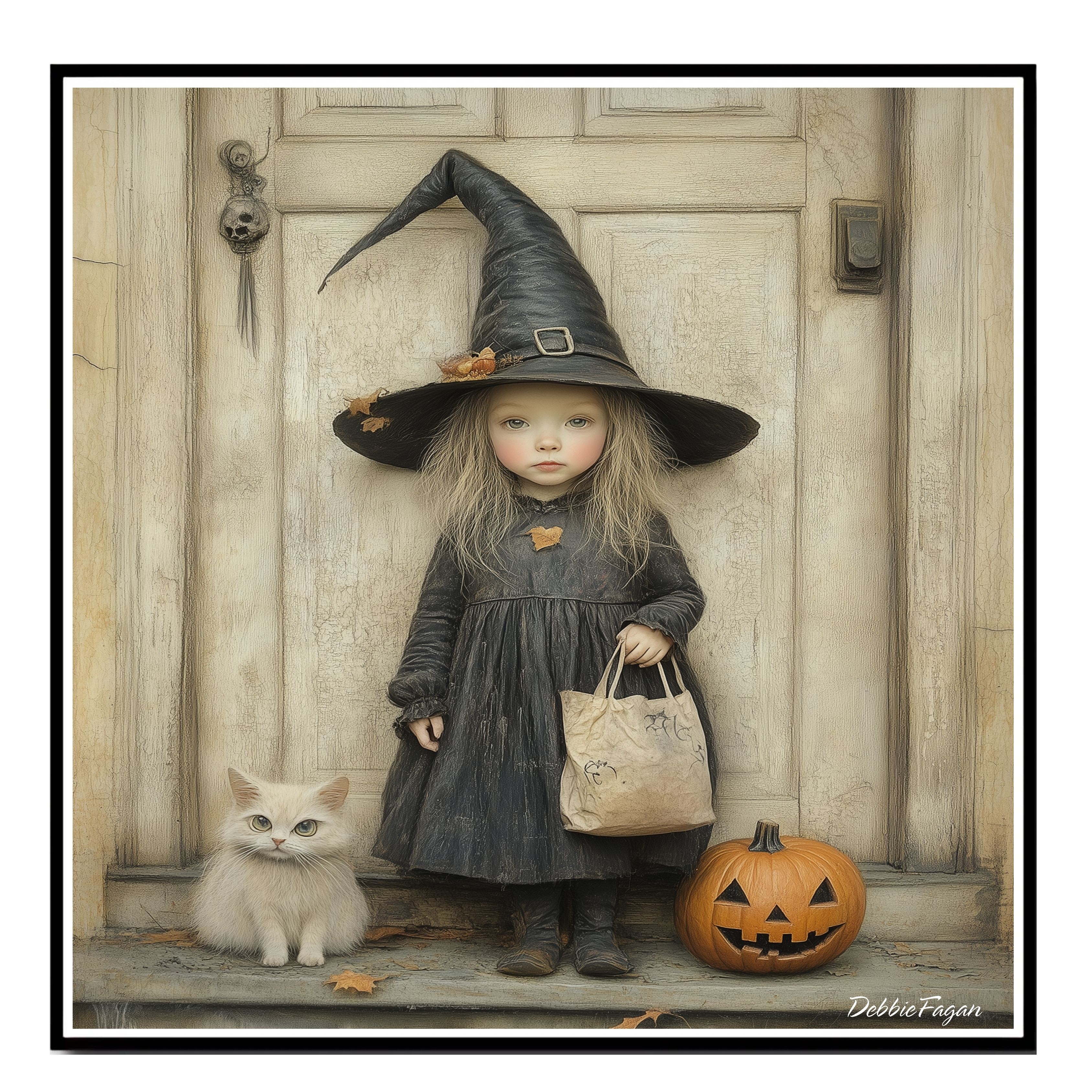 A Little Girl Dressed in a Witch Costume Flat Rolled, Framed or Wrapped Canvas