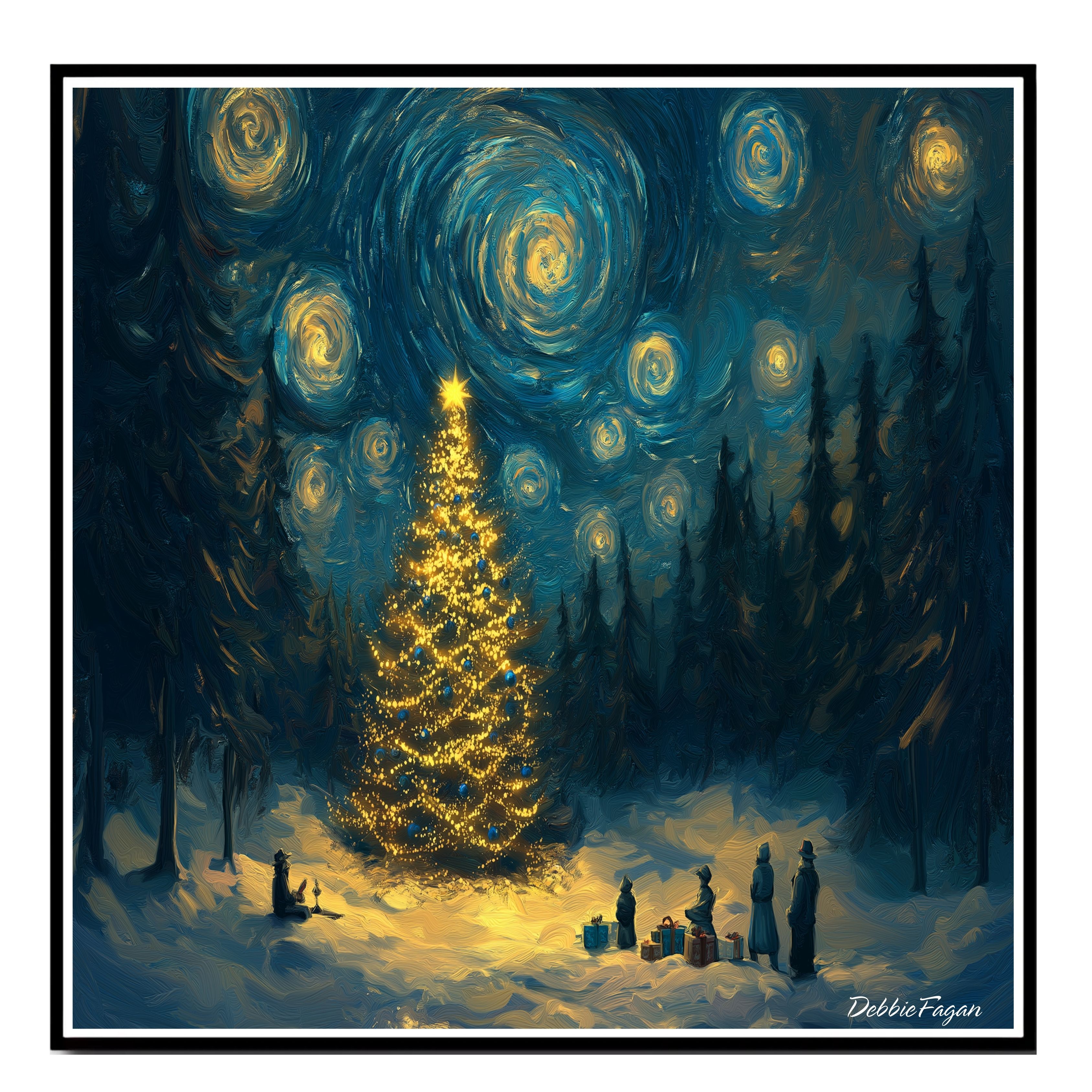 A Night Scene of a Glowing Christmas Tree Flat Rolled, Framed or Wrapped Canvas