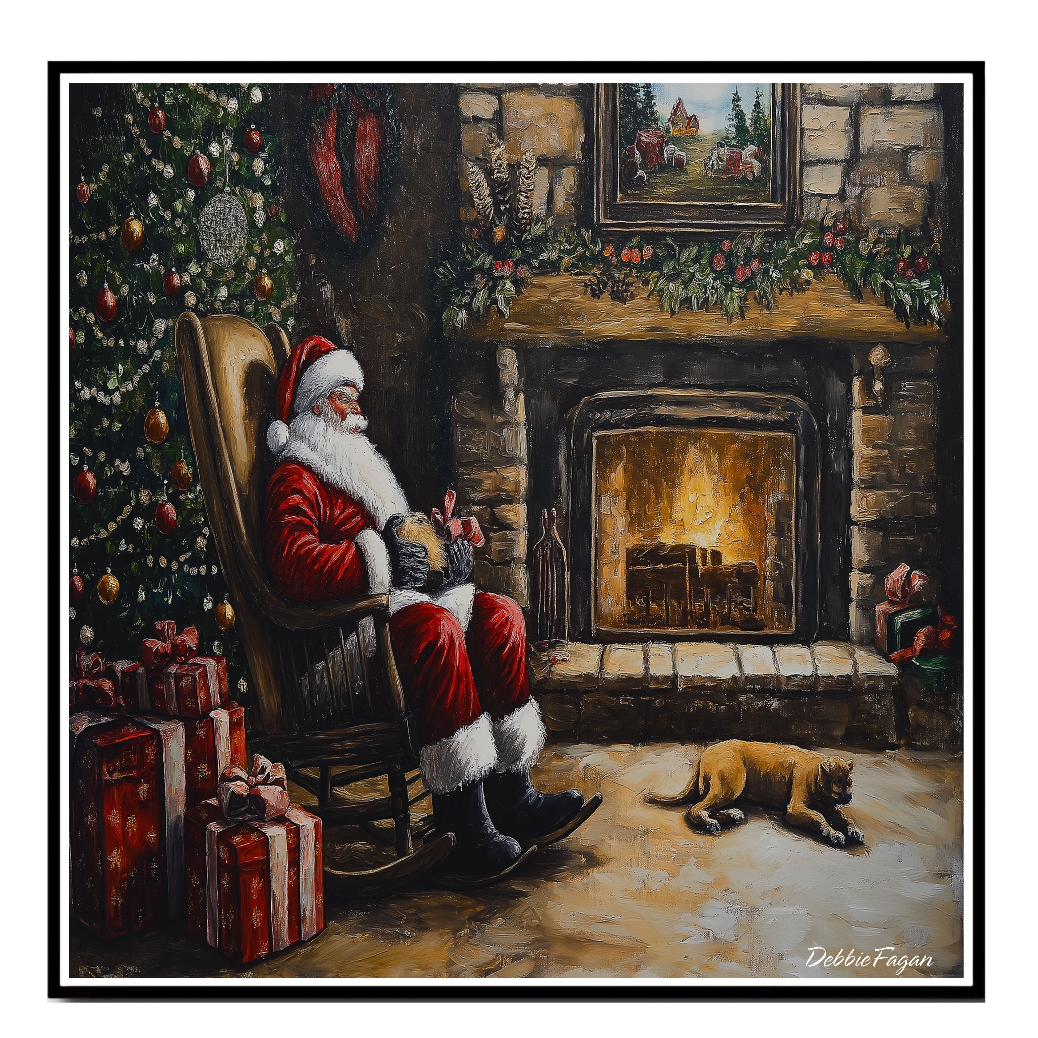Painting of Santa Claus in a Rocking Chair Flat Rolled, Framed or Wrapped Canvas