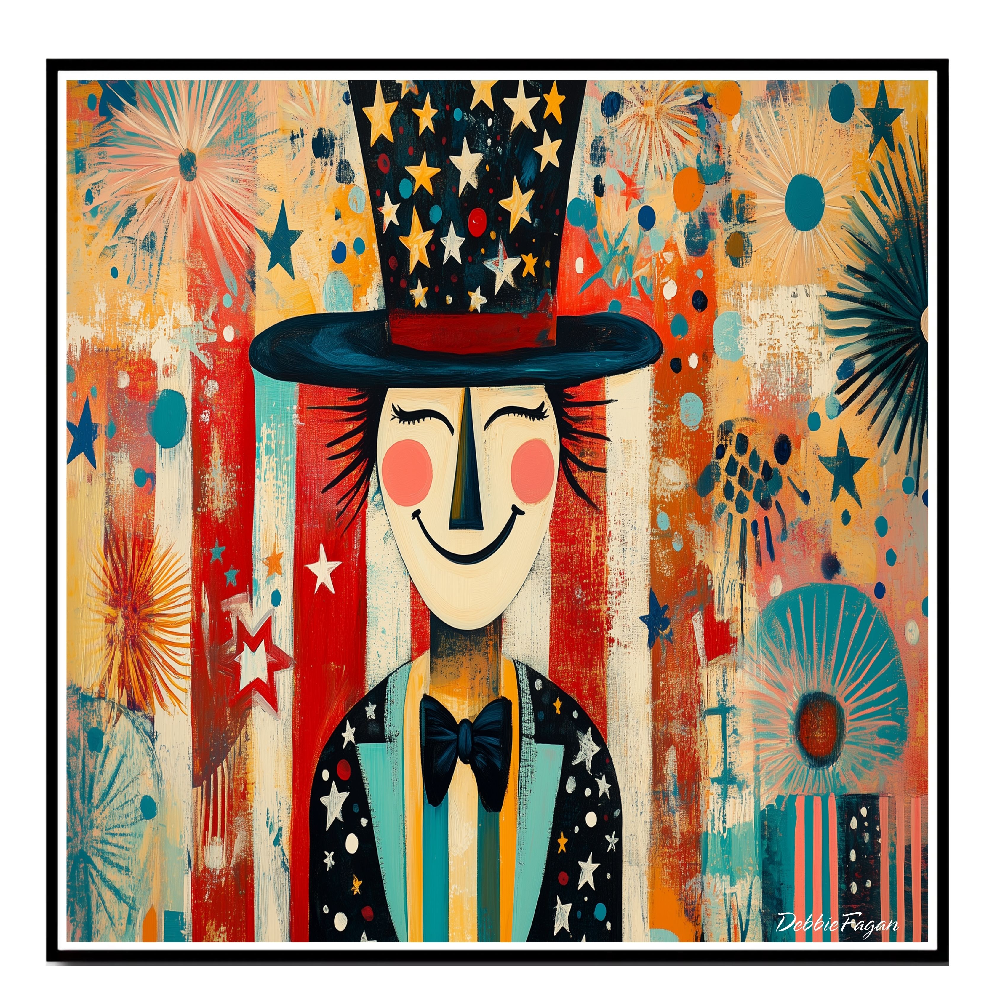 4th of July Folk Art Flat Rolled, Framed or Wrapped Canvas