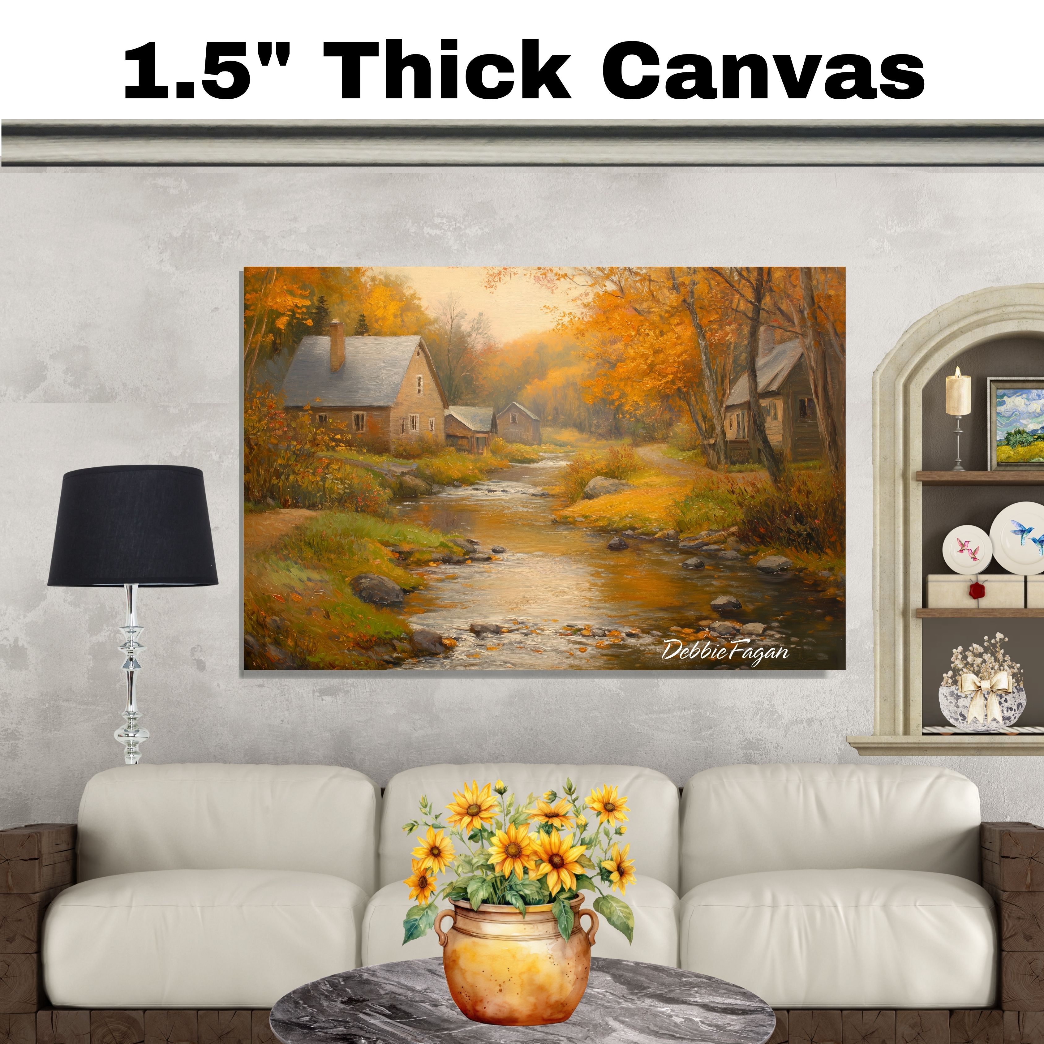 Autumnal Stream Running Thorugh a Village Flat Rolled, Framed or Wrapped Canvas - Picture 19 of 19