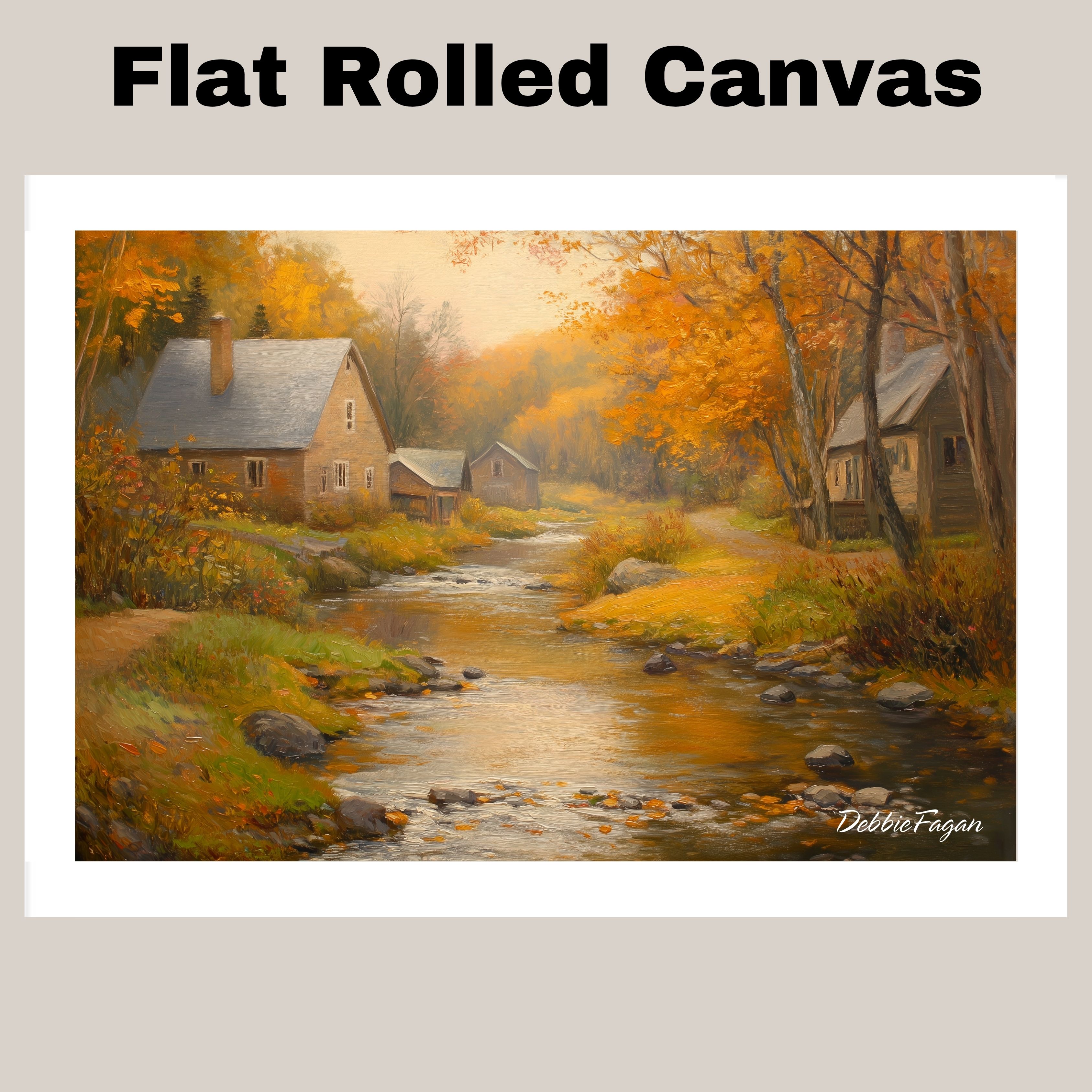 Autumnal Stream Running Thorugh a Village Flat Rolled, Framed or Wrapped Canvas - Picture 18 of 19