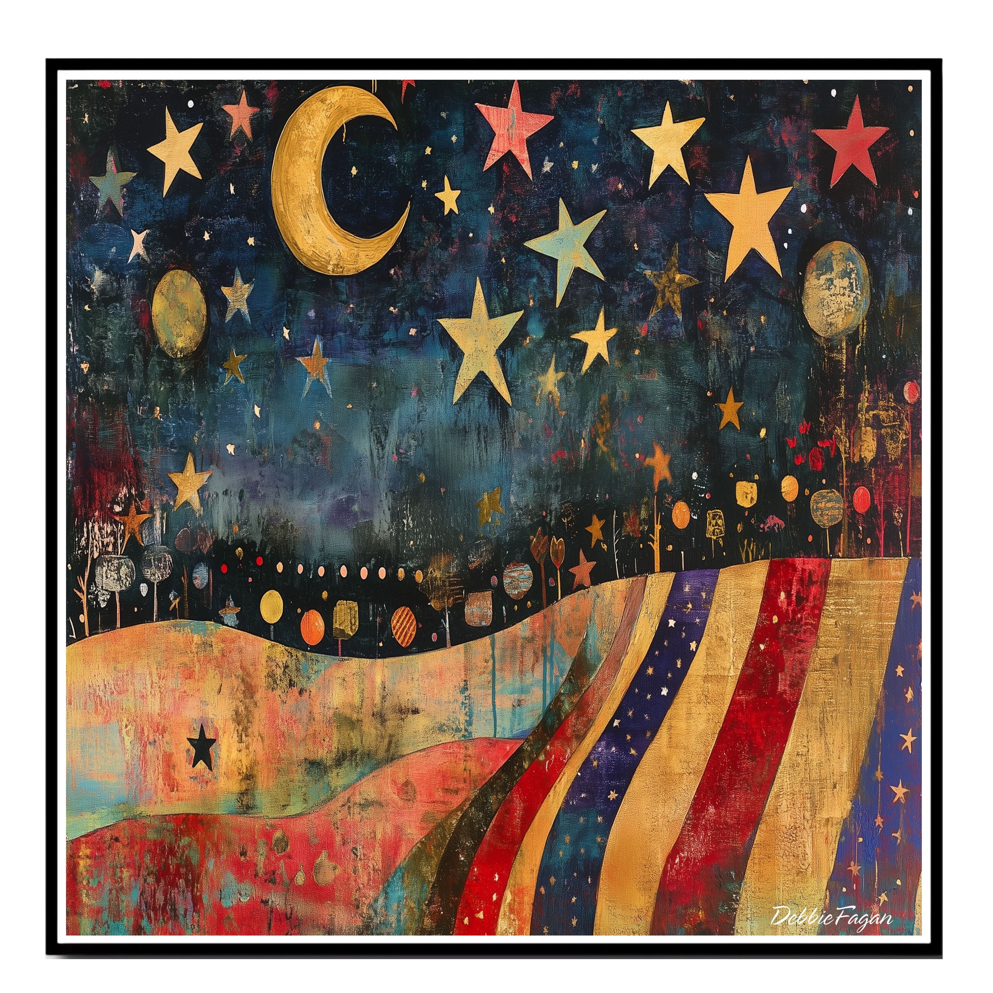 4th of July Folk Art Flat Rolled, Framed or Wrapped Canvas