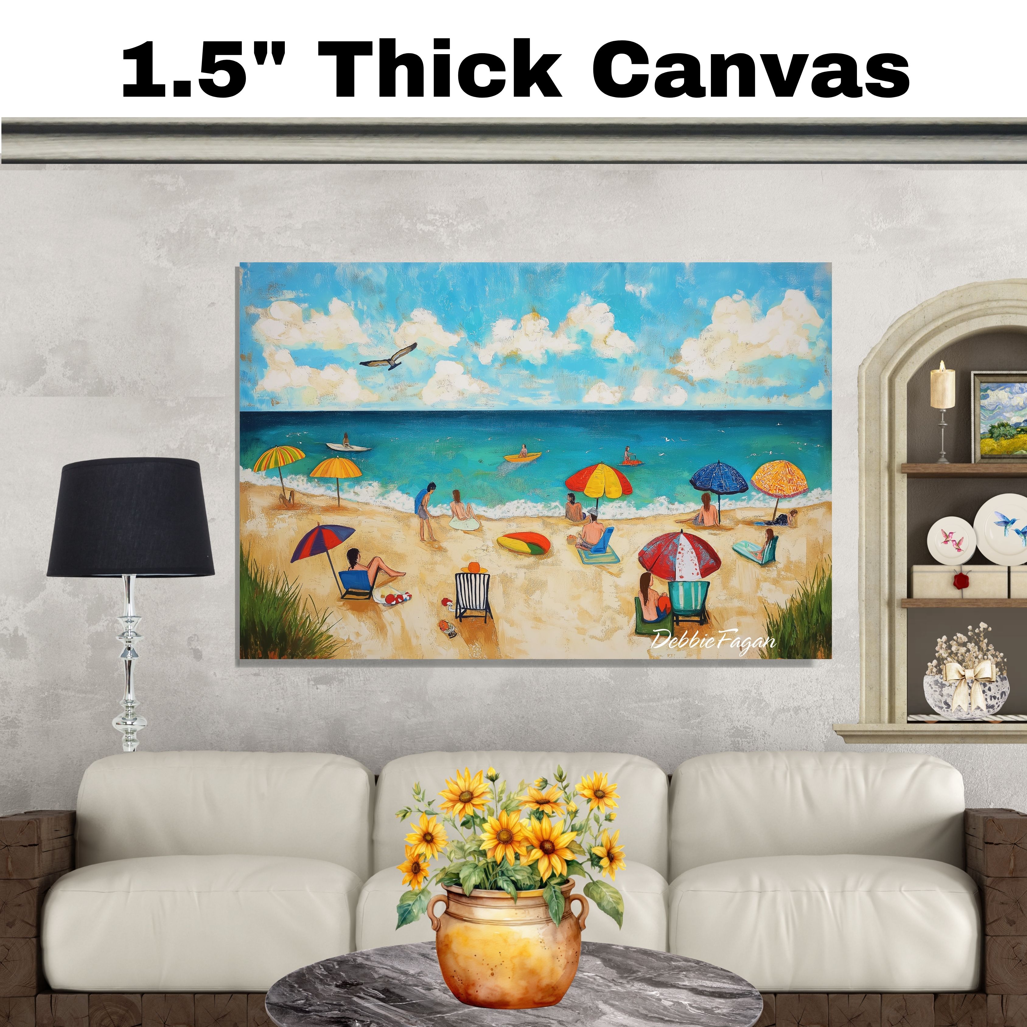 Beach Folk Art Wall Art Print Flat Rolled, Framed or Wrapped Canvas - Picture 19 of 19