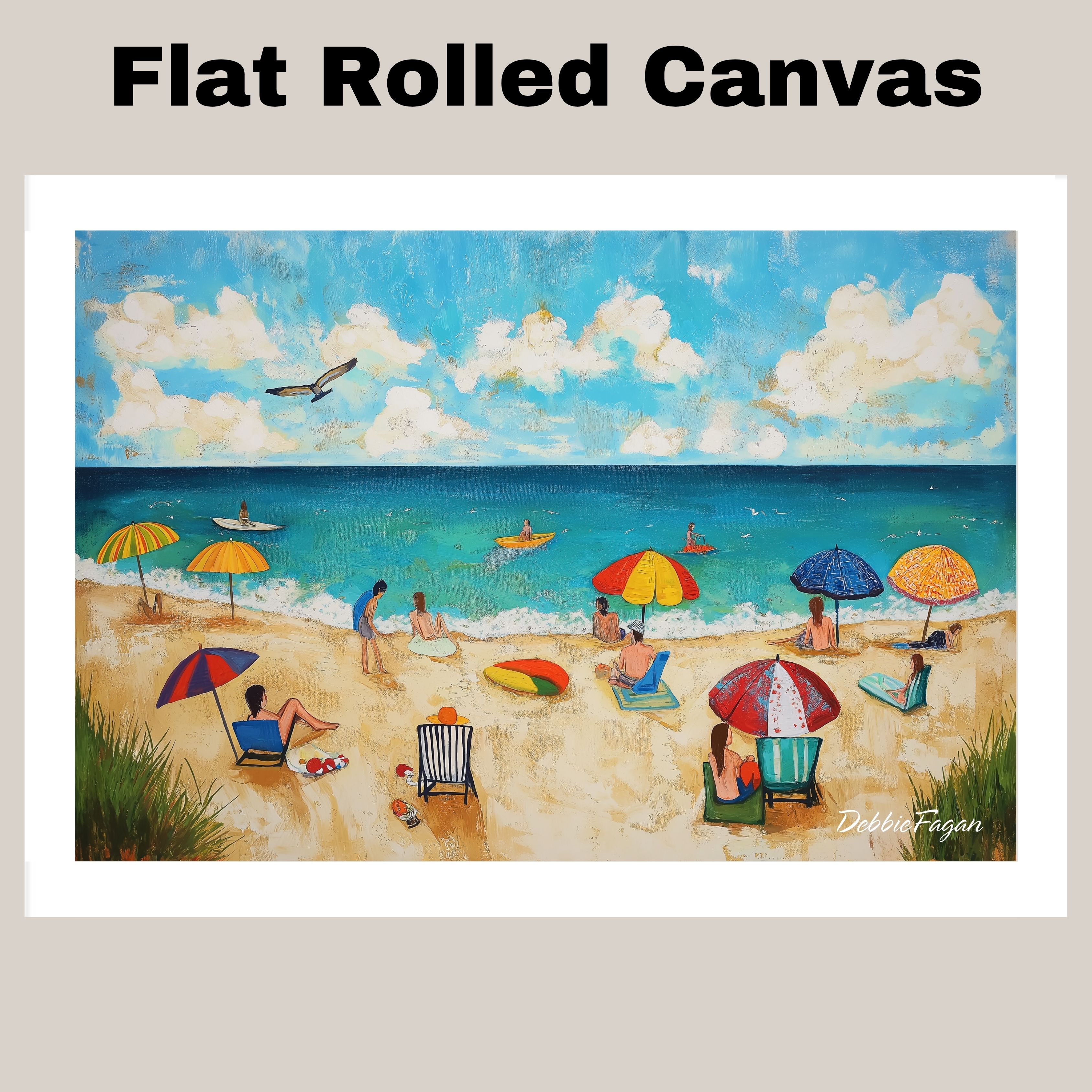 Beach Folk Art Wall Art Print Flat Rolled, Framed or Wrapped Canvas - Picture 18 of 19