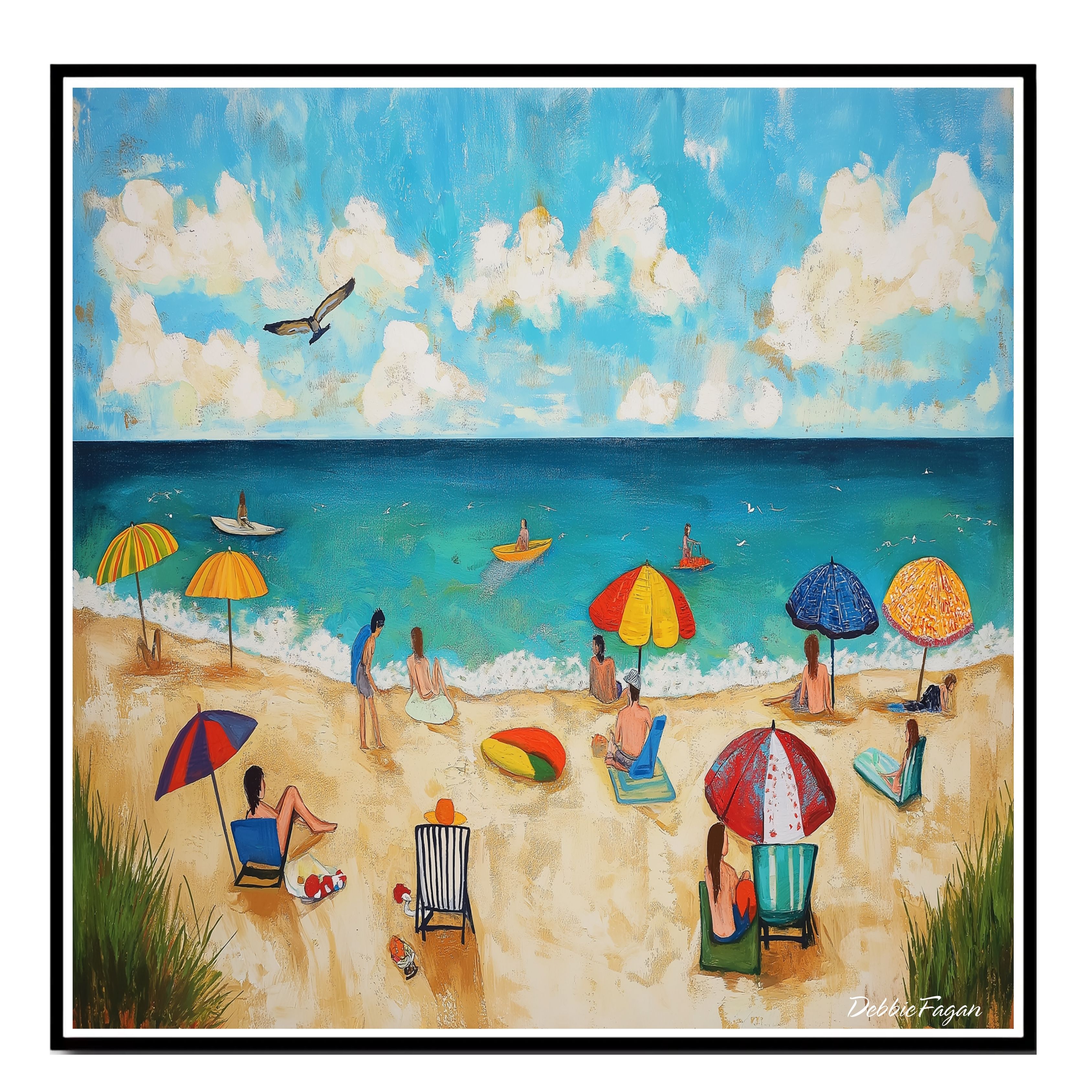 Beach Folk Art Wall Art Print Flat Rolled, Framed or Wrapped Canvas - Picture 15 of 19