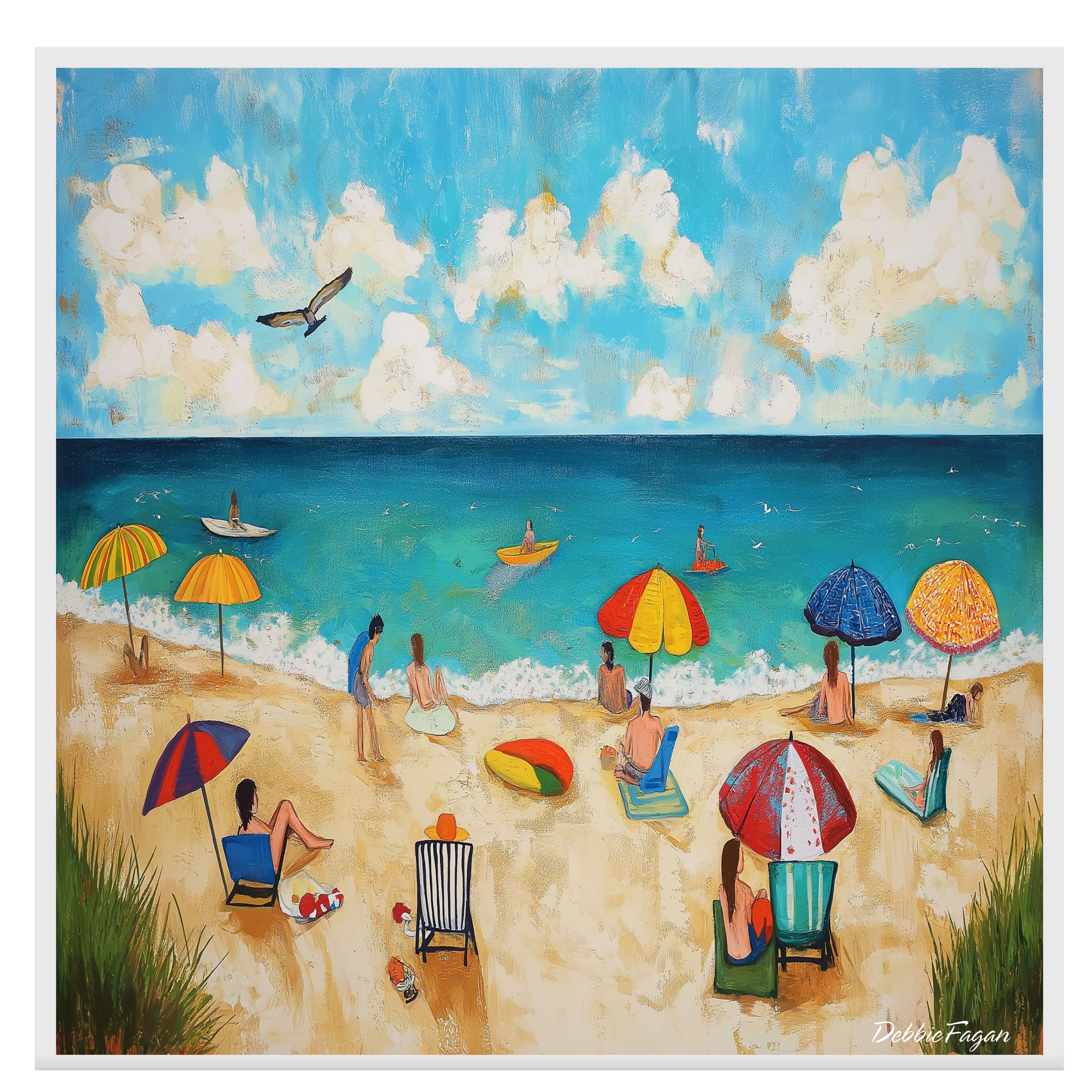Beach Folk Art Wall Art Print Flat Rolled, Framed or Wrapped Canvas - Picture 16 of 19