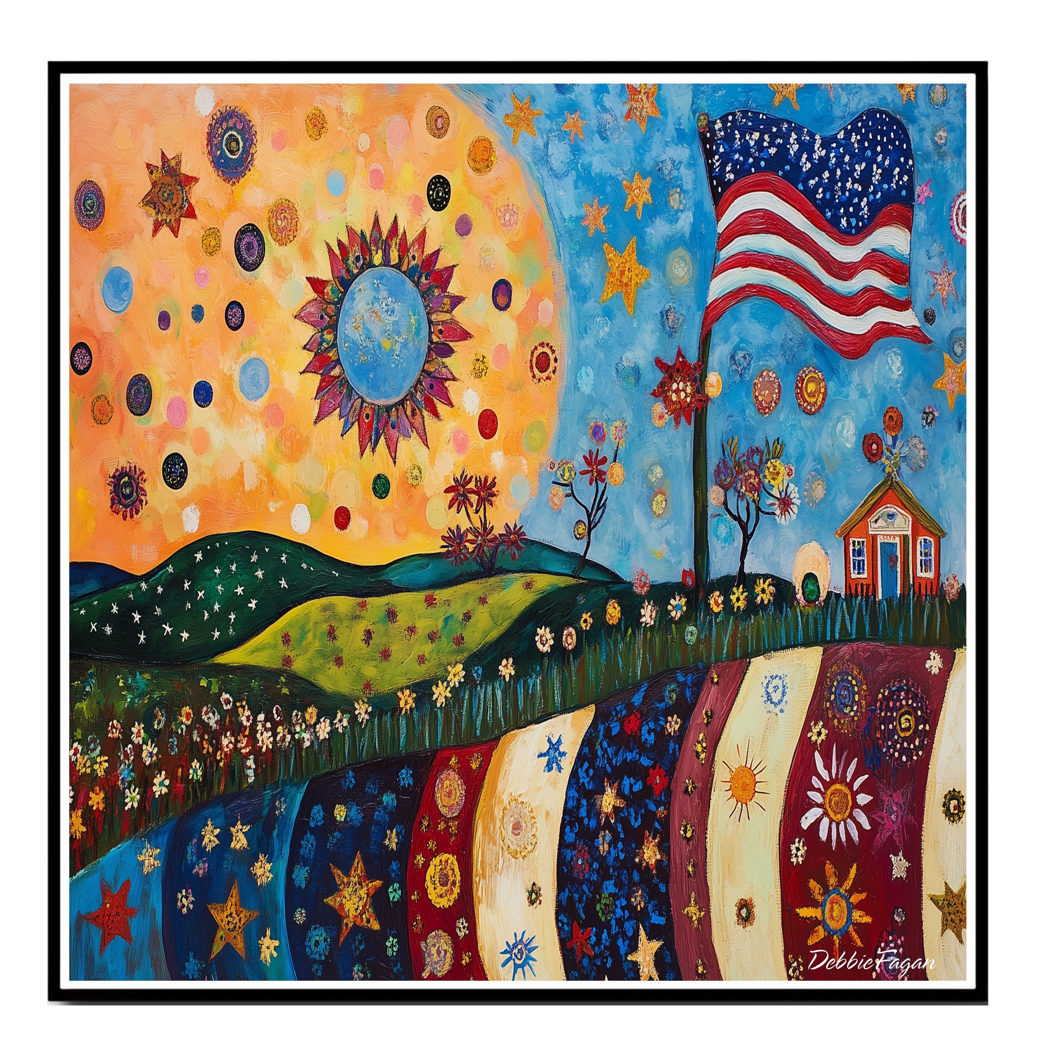 4th of July Folk Art Flat Rolled, Framed or Wrapped Canvas