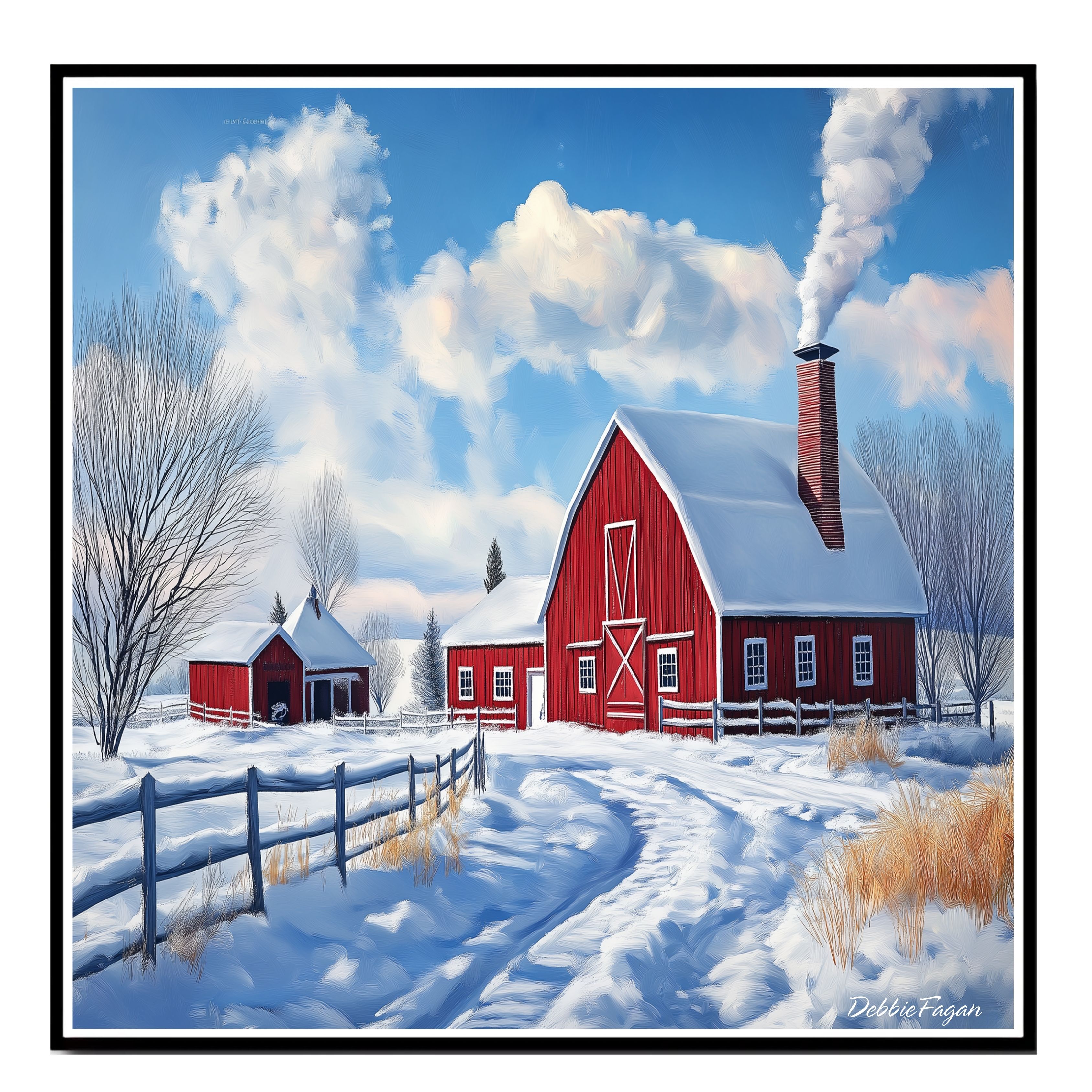Beautiful Art of Red Barn with White House Flat Rolled, Framed or Wrapped Canvas