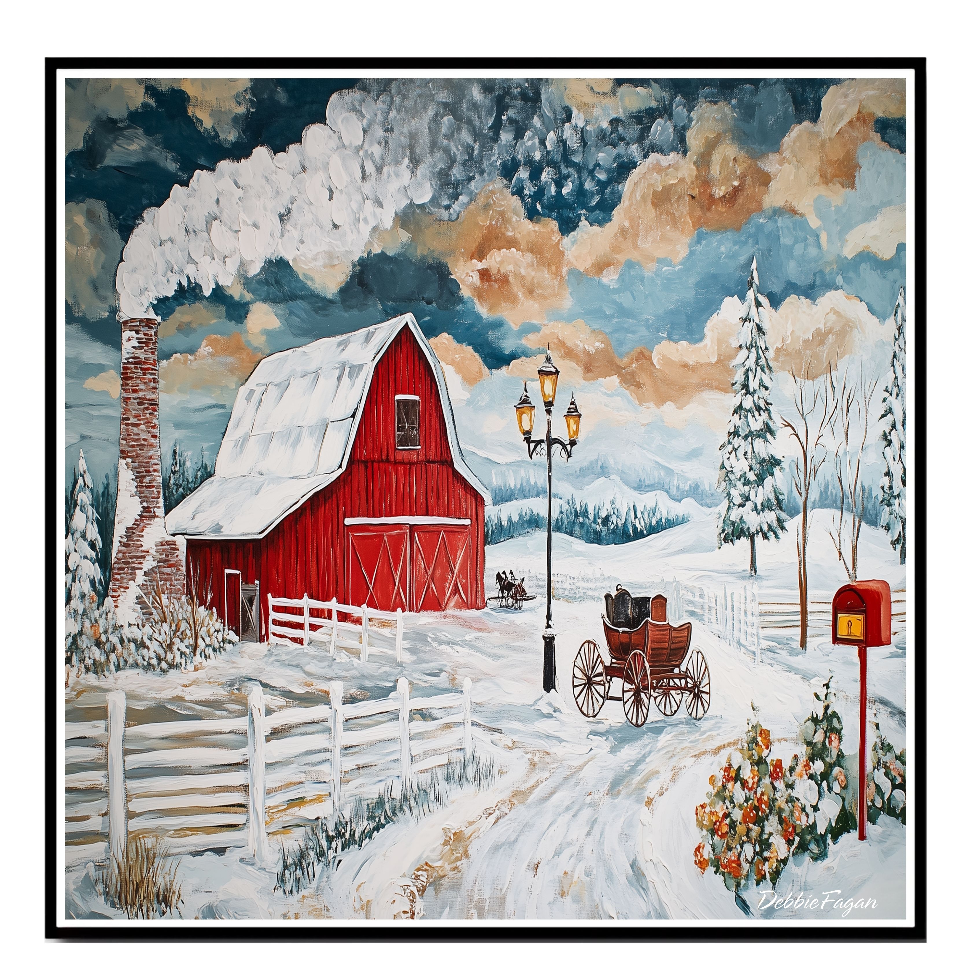 Beautiful Art of Red Barn with White House Flat Rolled, Framed or Wrapped Canvas
