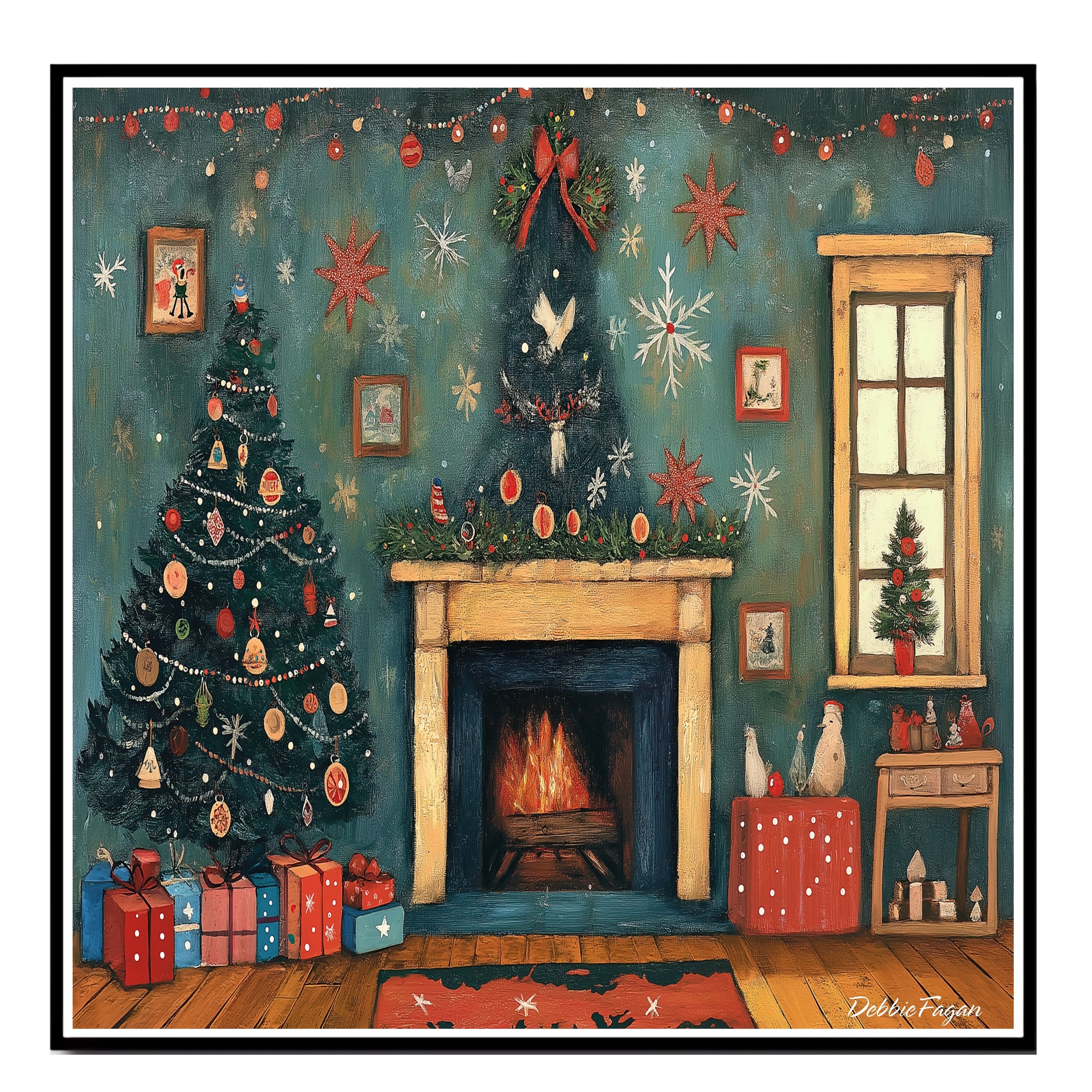 Christmas Tree Folk Wall Art Flat Rolled, Framed or Wrapped Canvas