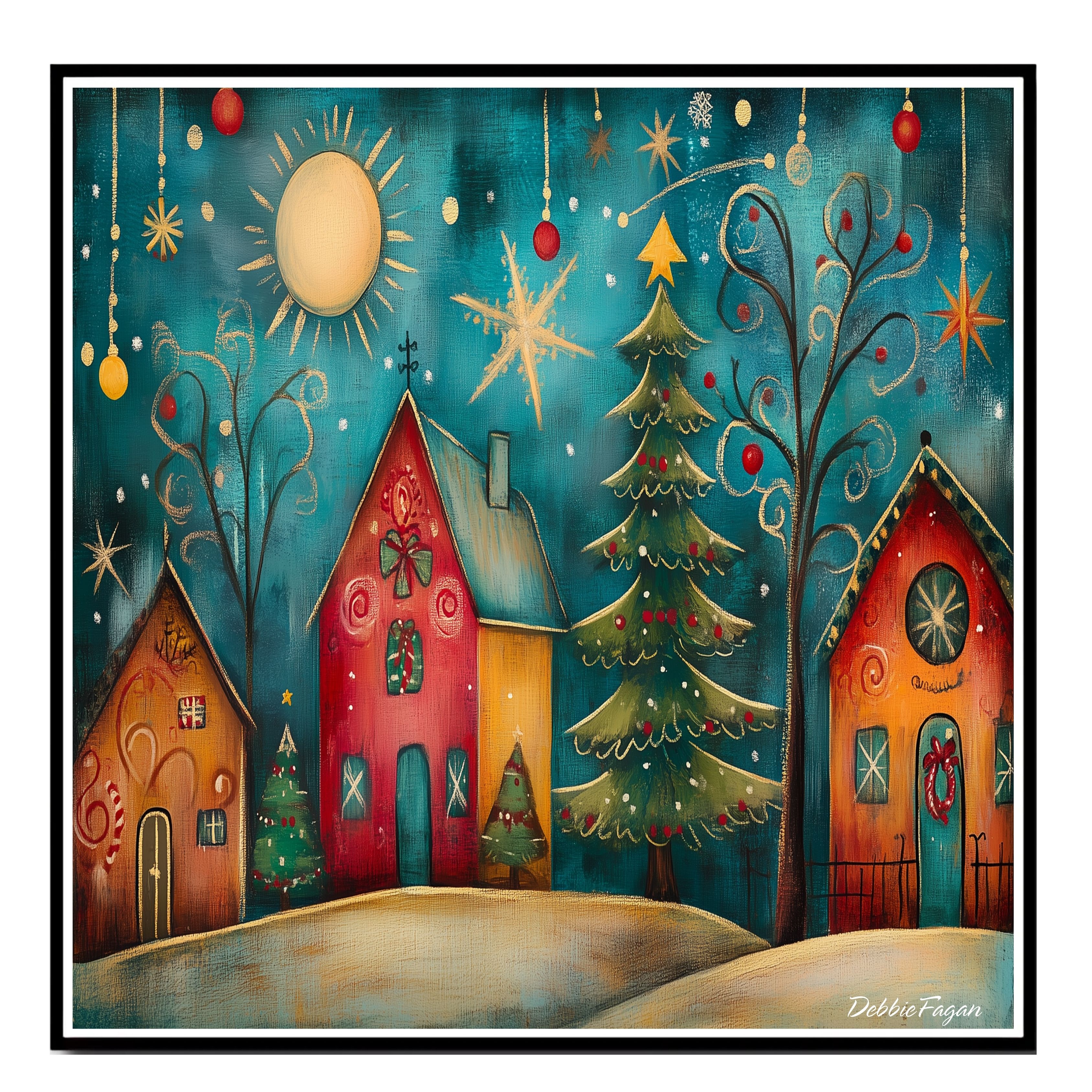 Christmas Tree Folk Wall Art Flat Rolled, Framed or Wrapped Canvas