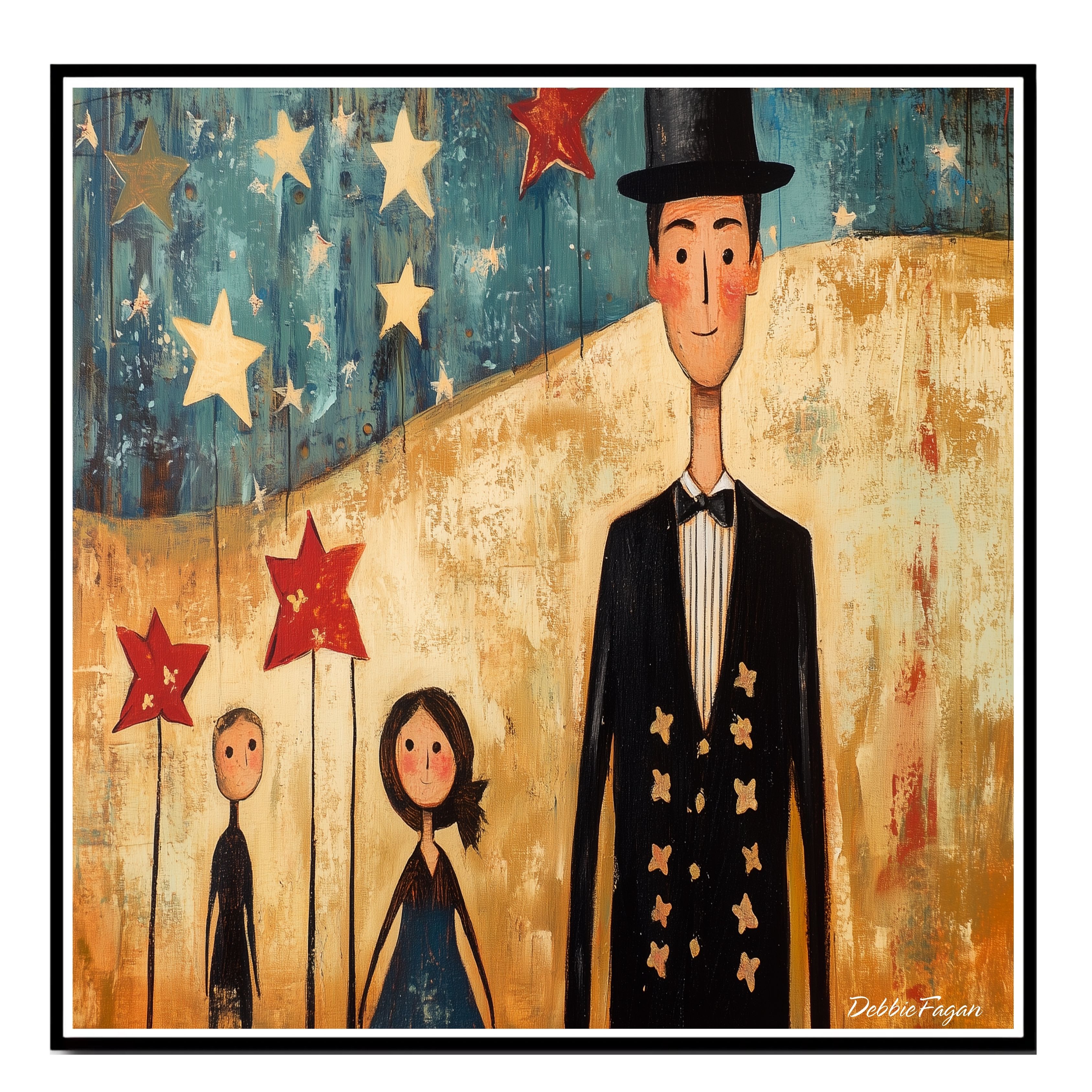 4th of July Folk Art Patriotic Celebration Flat Rolled, Framed or Wrapped Canvas