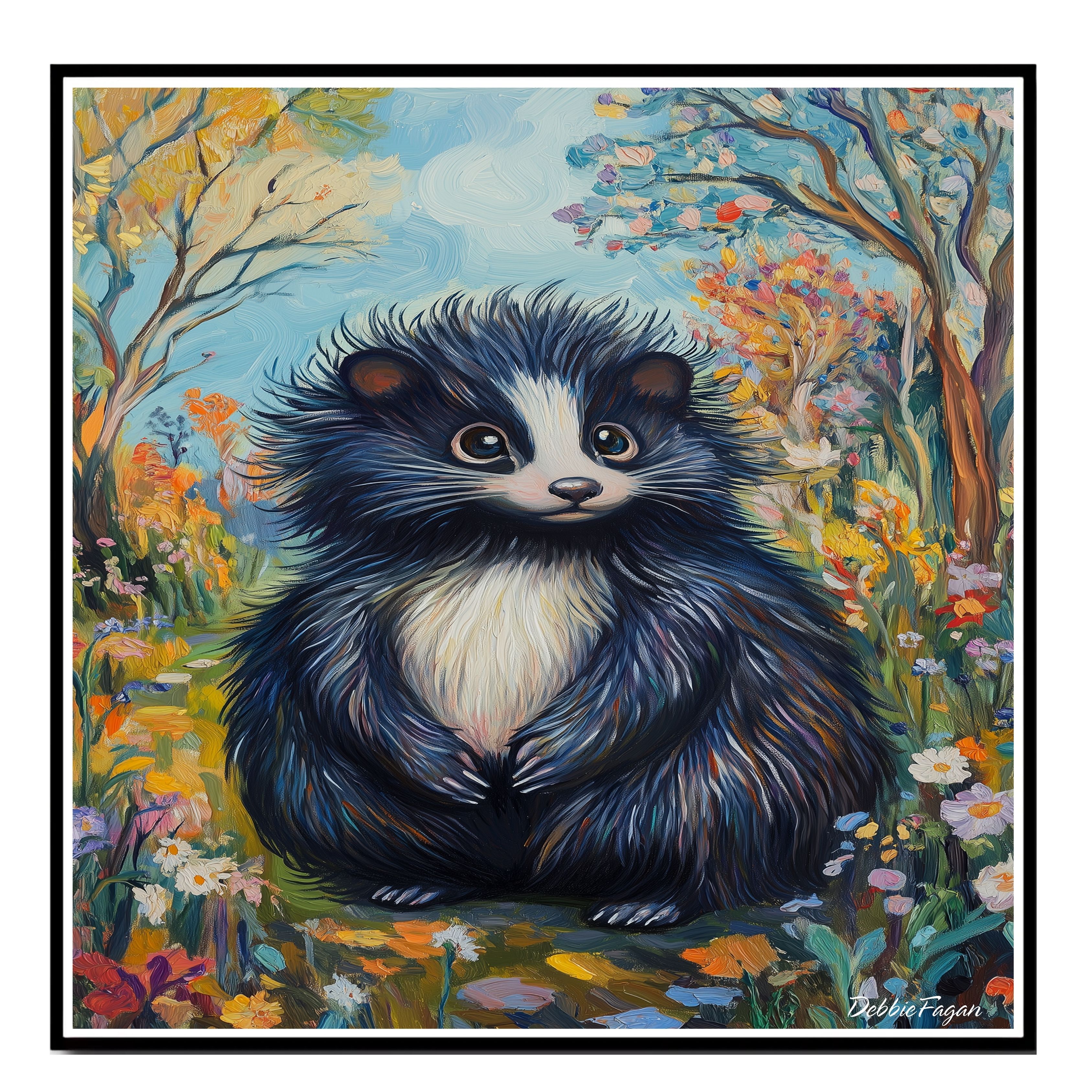 Fluffy Skunk Art Woodland Animal Spring Flat Rolled, Framed or Wrapped Canvas