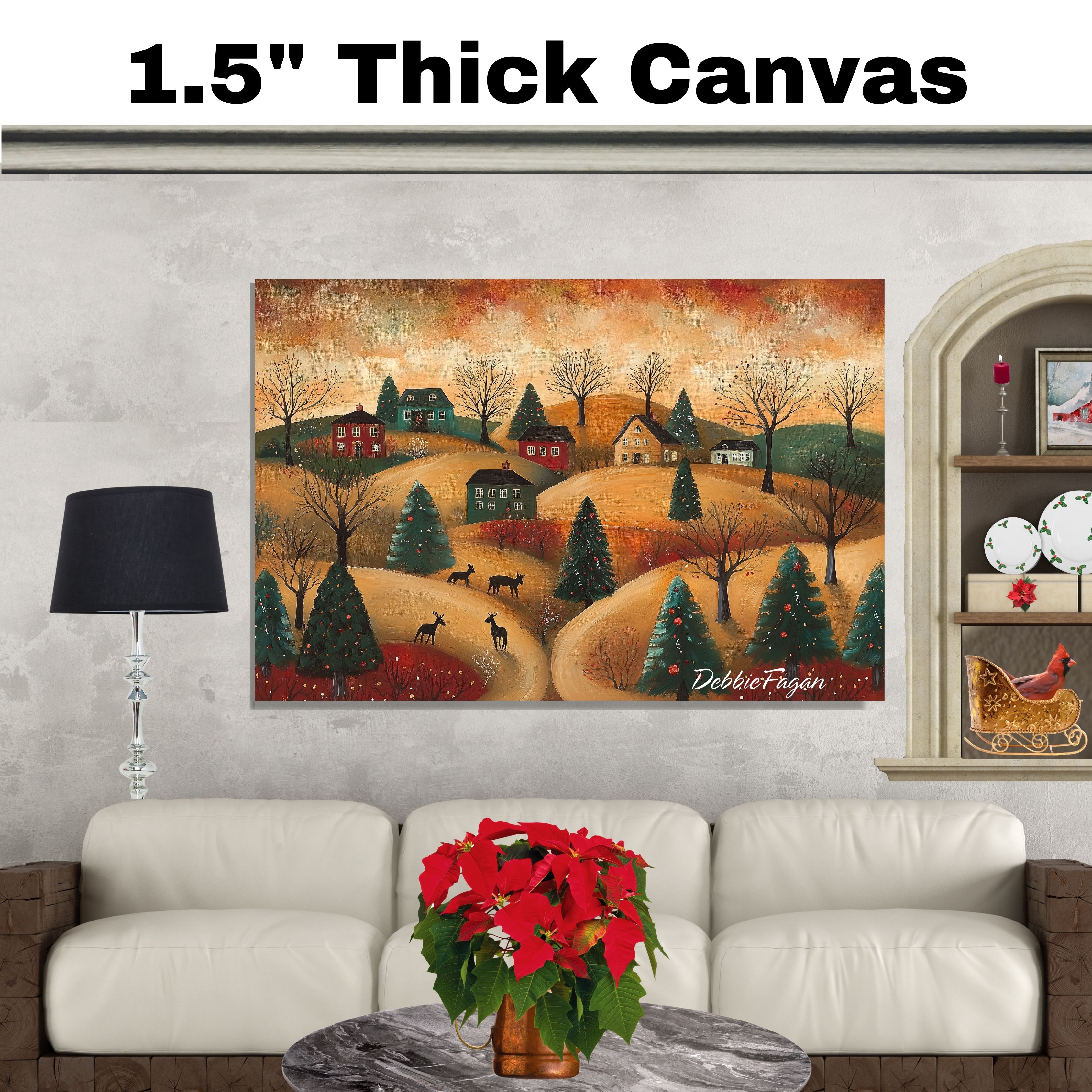 Folk Art Christmas with Rolling Hills Flat Rolled, Framed or Wrapped Canvas - Picture 19 of 19