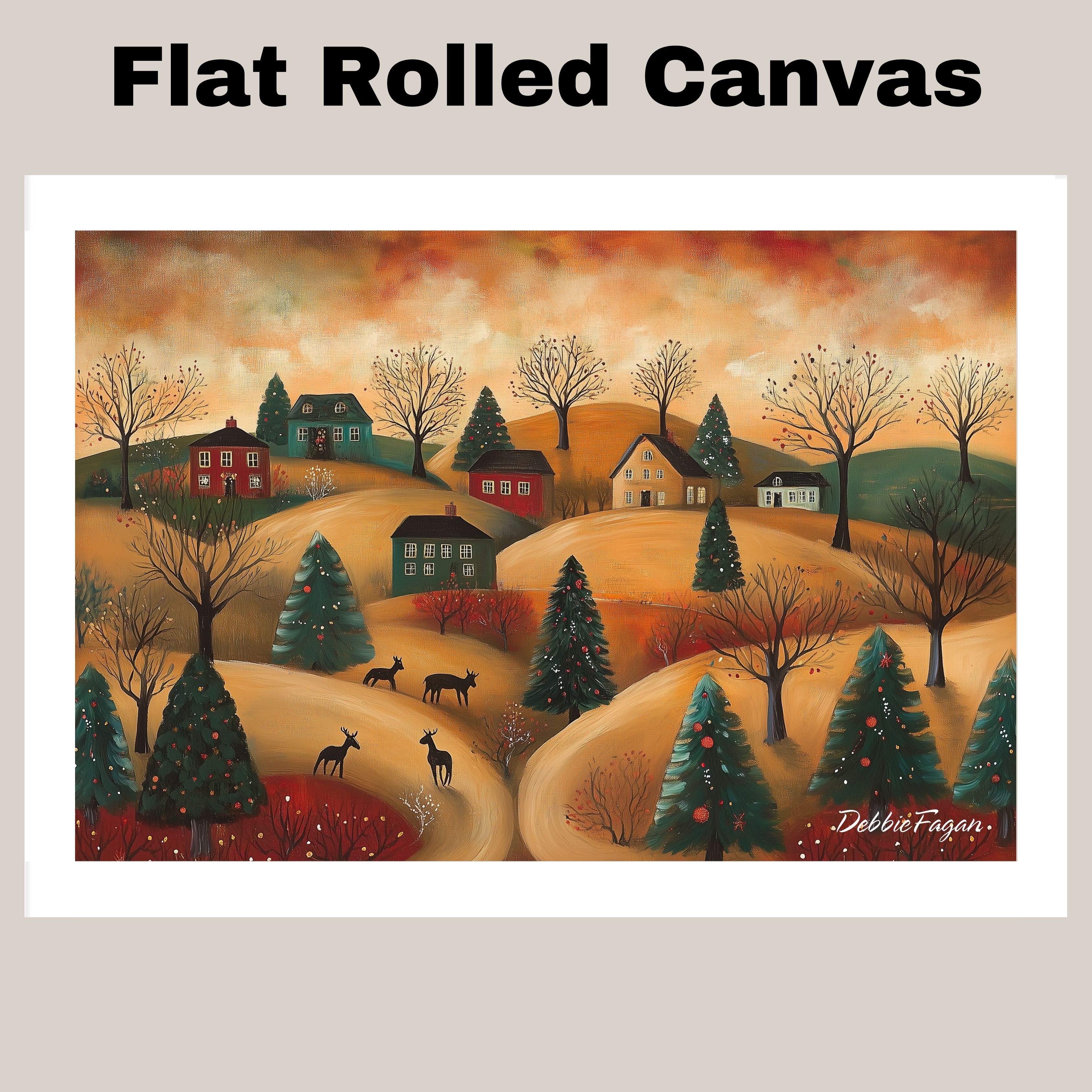 Folk Art Christmas with Rolling Hills Flat Rolled, Framed or Wrapped Canvas - Picture 18 of 19