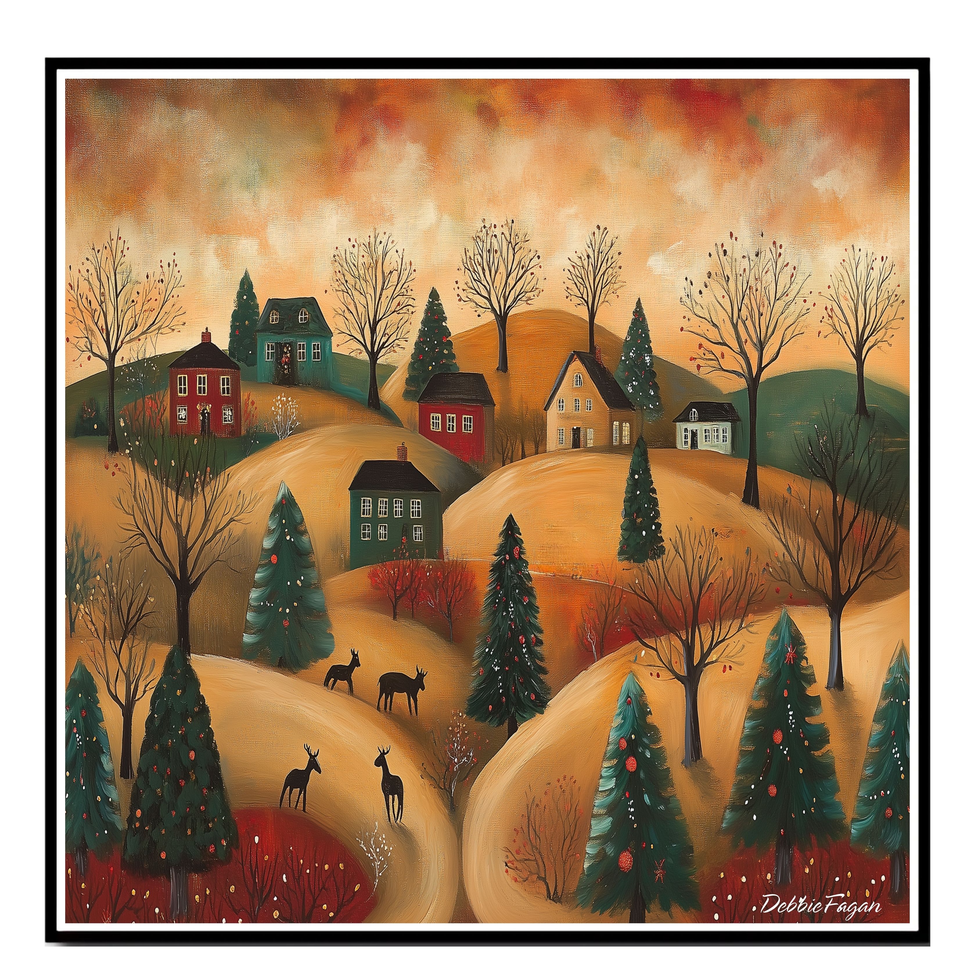 Folk Art Christmas with Rolling Hills Flat Rolled, Framed or Wrapped Canvas - Picture 15 of 19
