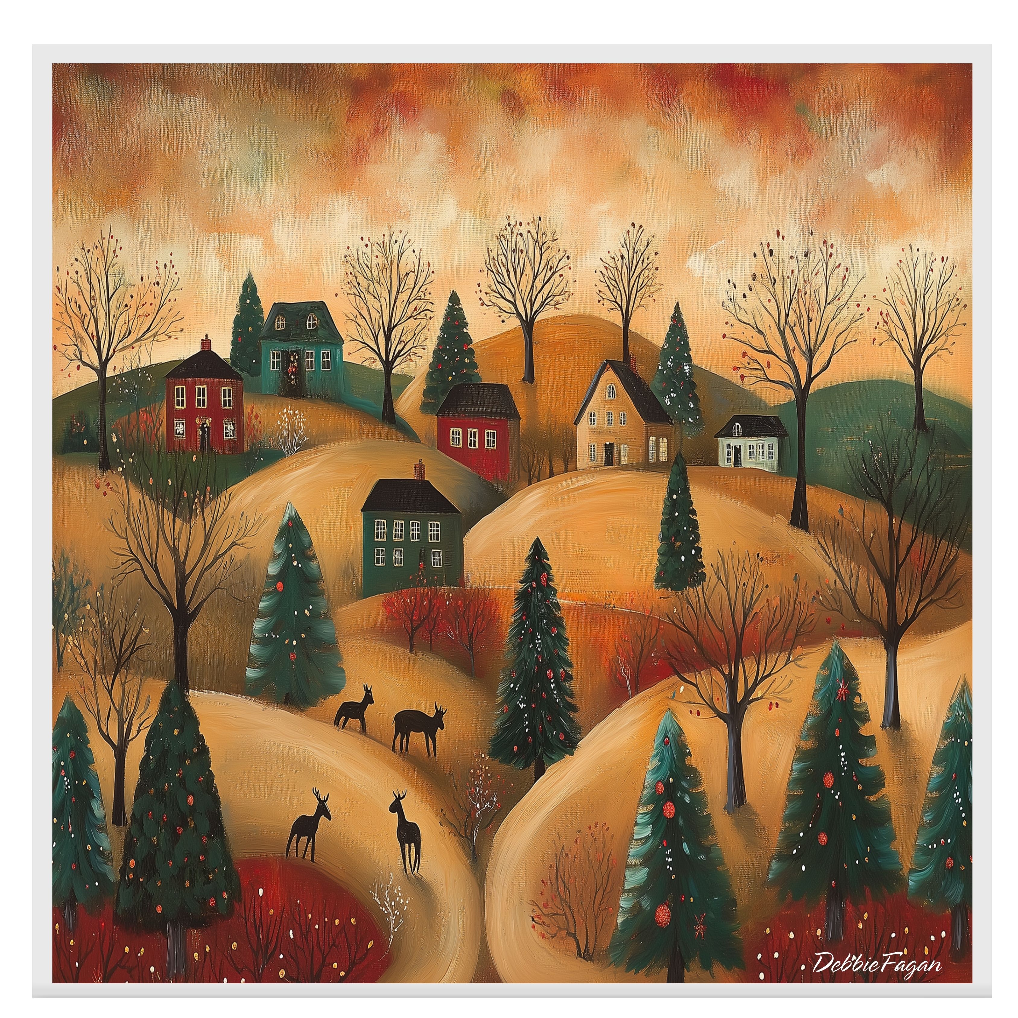 Folk Art Christmas with Rolling Hills Flat Rolled, Framed or Wrapped Canvas - Picture 16 of 19