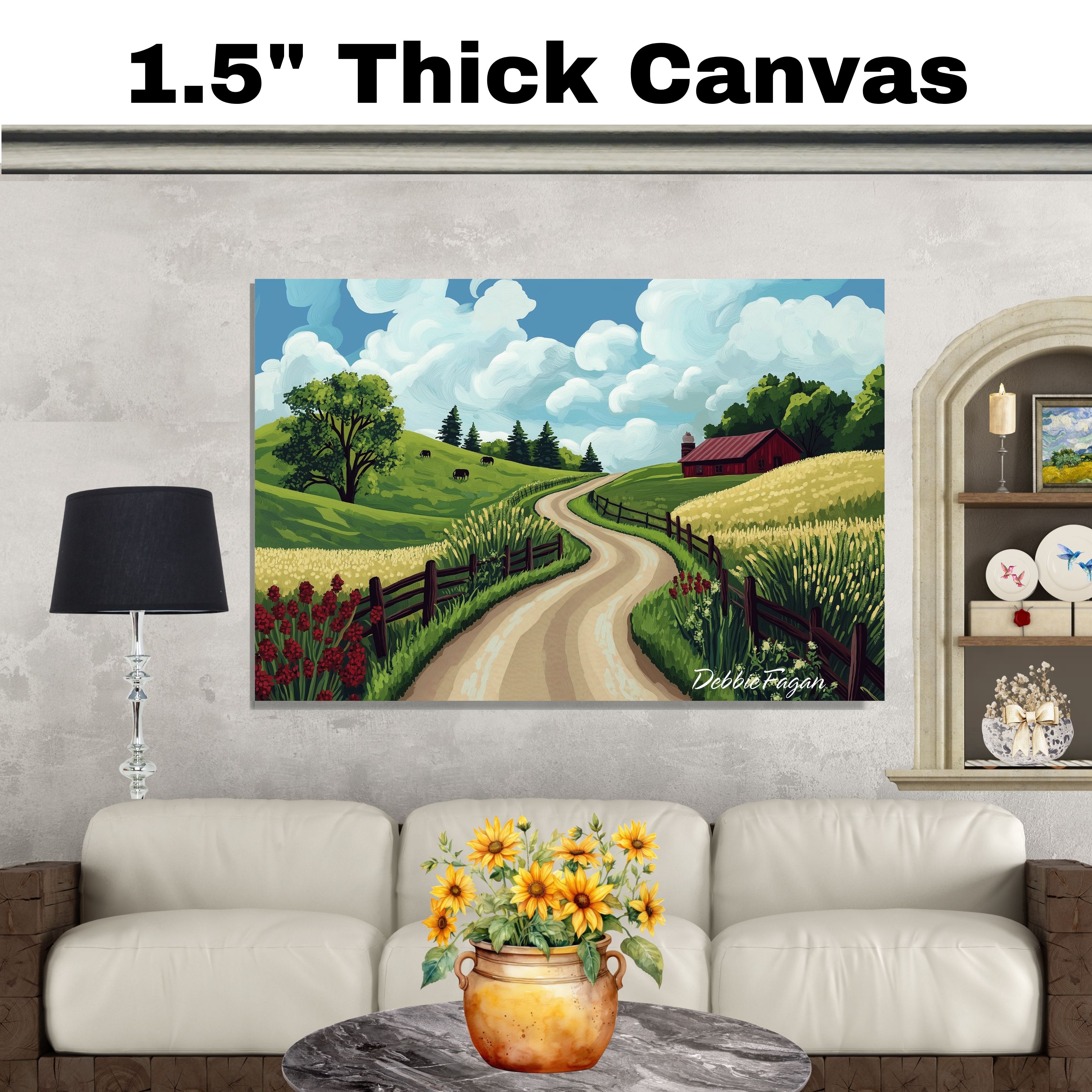 Country Road with Red Barn and Green Hills Flat Rolled, Framed or Wrapped Canvas - Picture 19 of 19