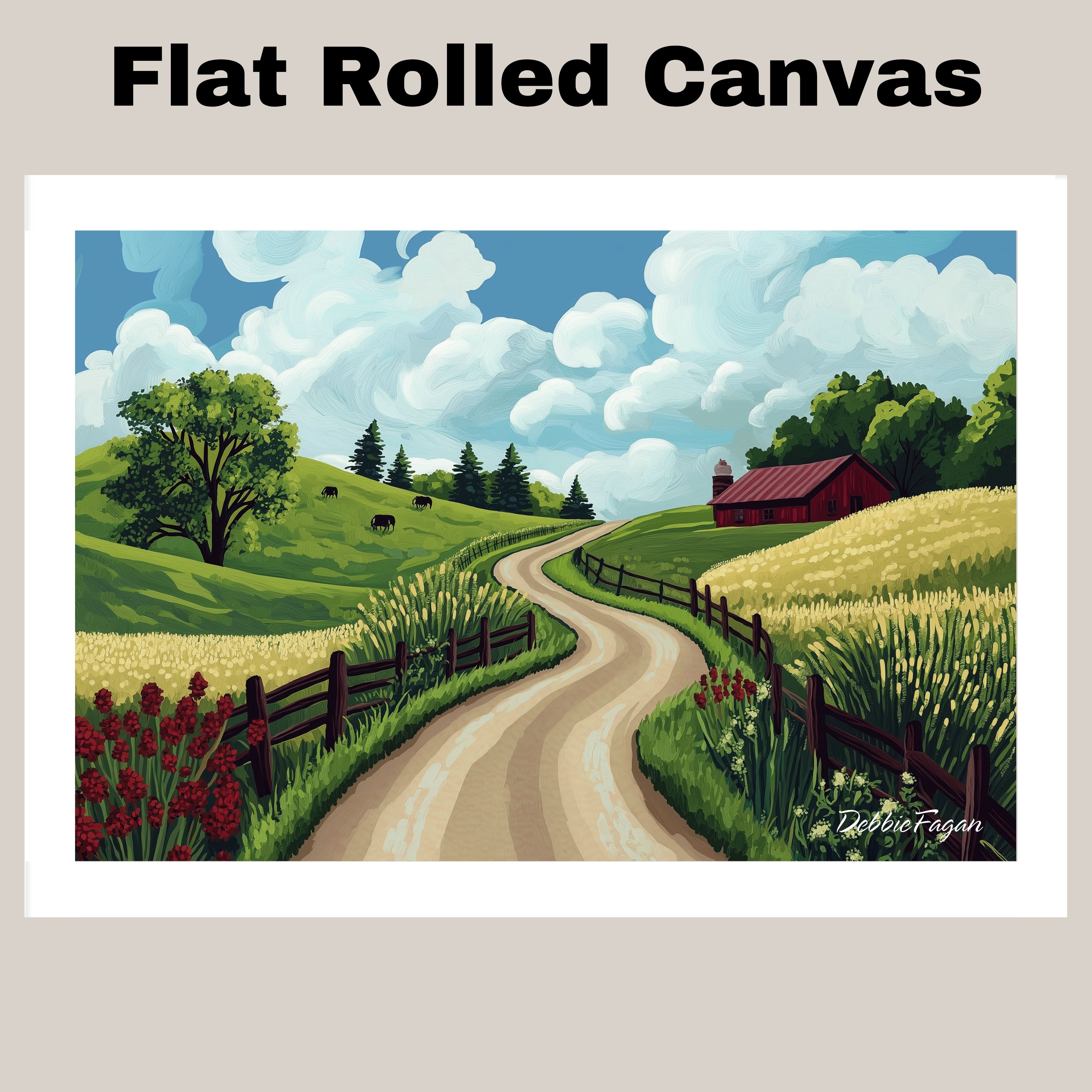 Country Road with Red Barn and Green Hills Flat Rolled, Framed or Wrapped Canvas - Picture 18 of 19
