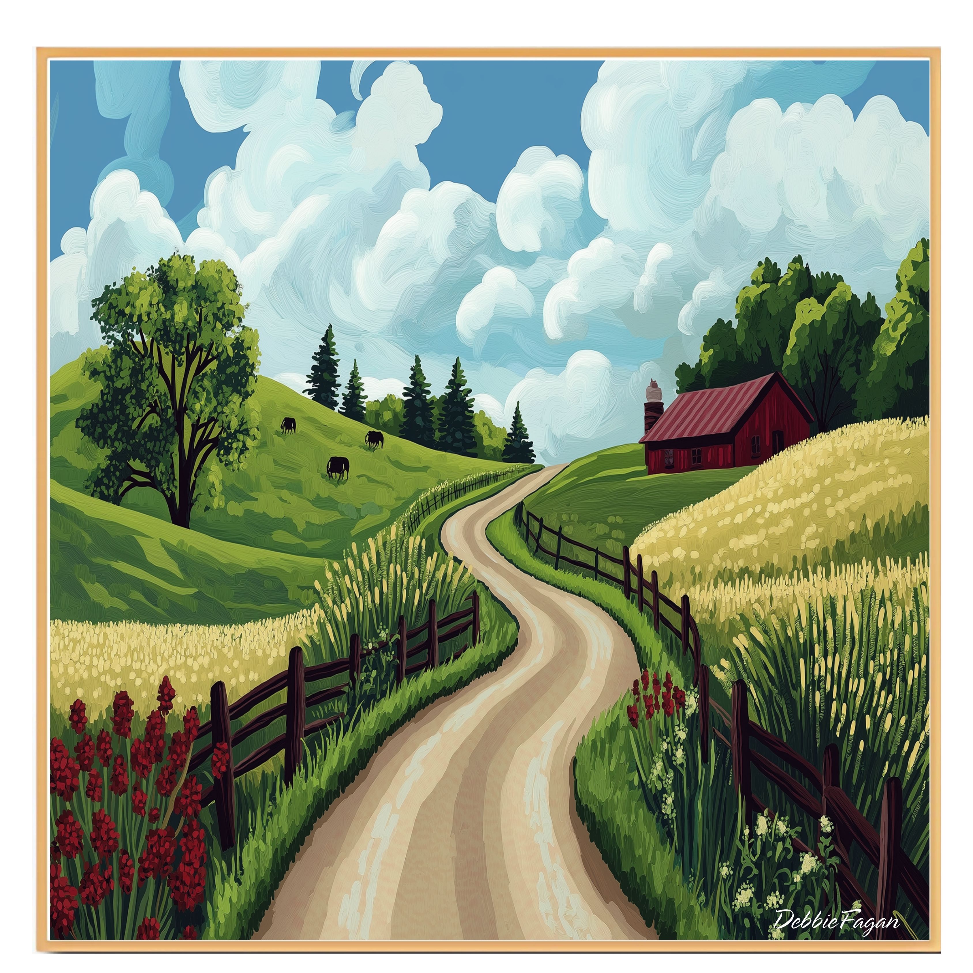 Country Road with Red Barn and Green Hills Flat Rolled, Framed or Wrapped Canvas - Picture 17 of 19
