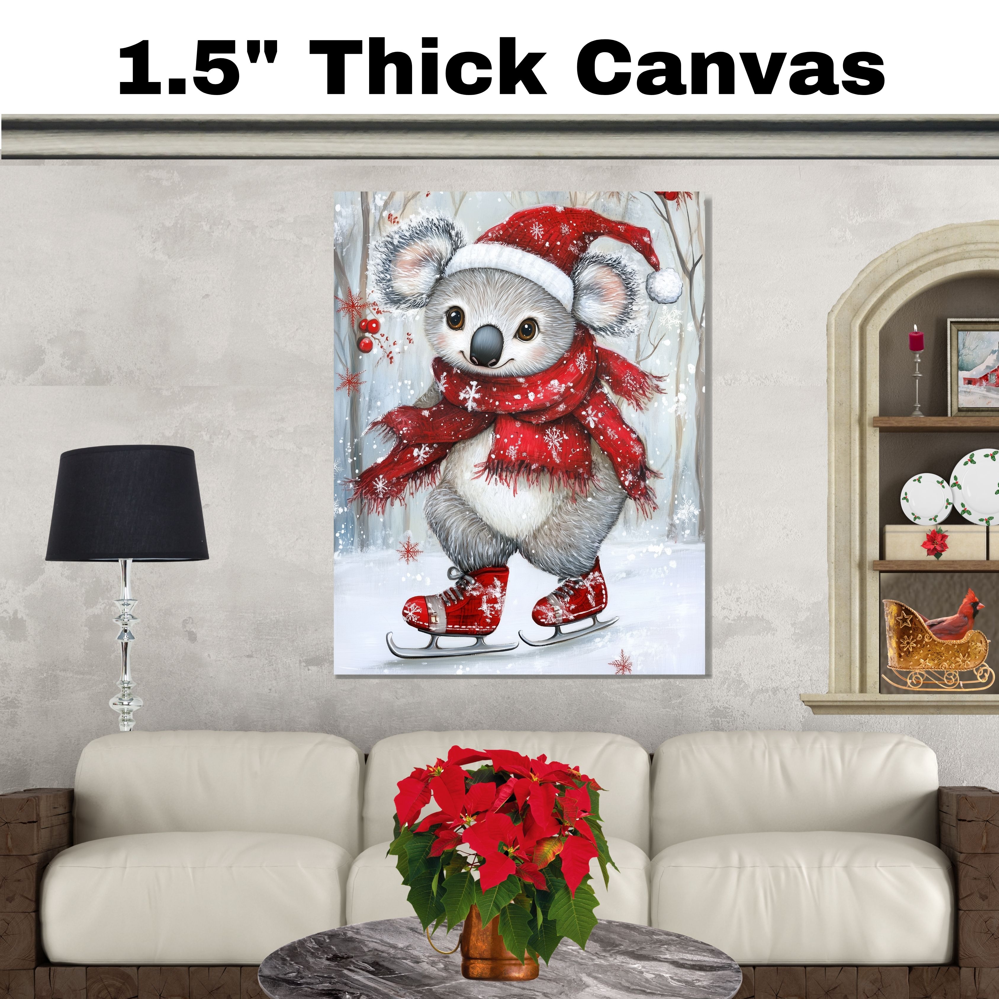 Christmas Koala Ice Skating Winter Art Flat Rolled, Framed Or Wrapped Canvas - Picture 19 of 19