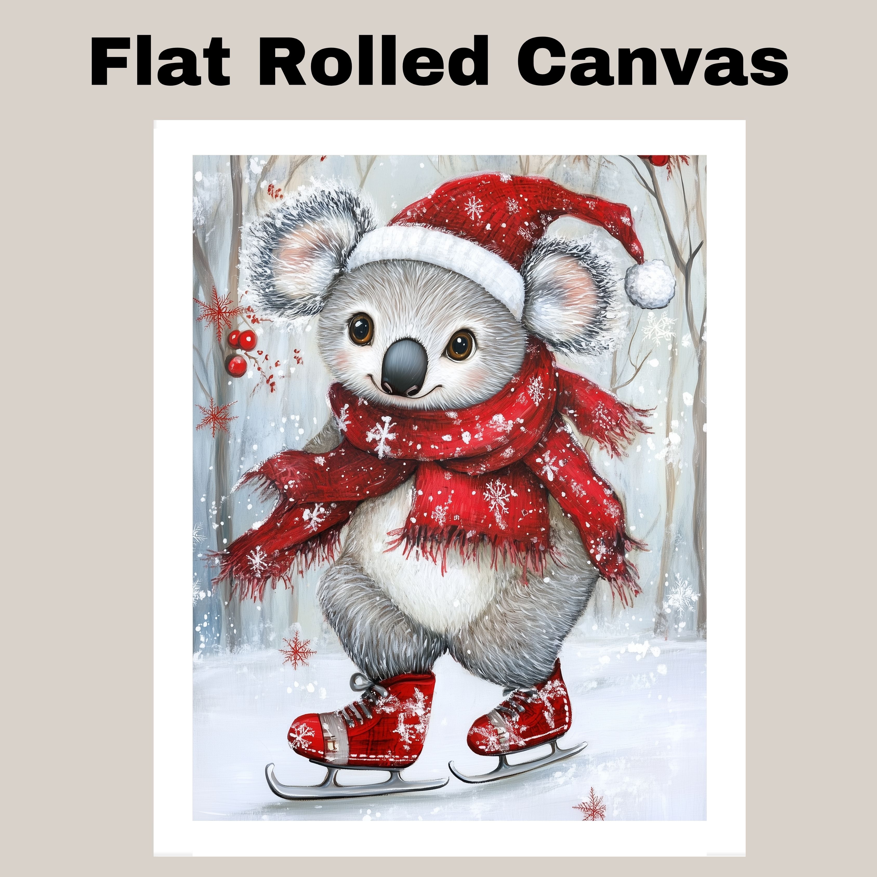 Christmas Koala Ice Skating Winter Art Flat Rolled, Framed Or Wrapped Canvas - Picture 18 of 19